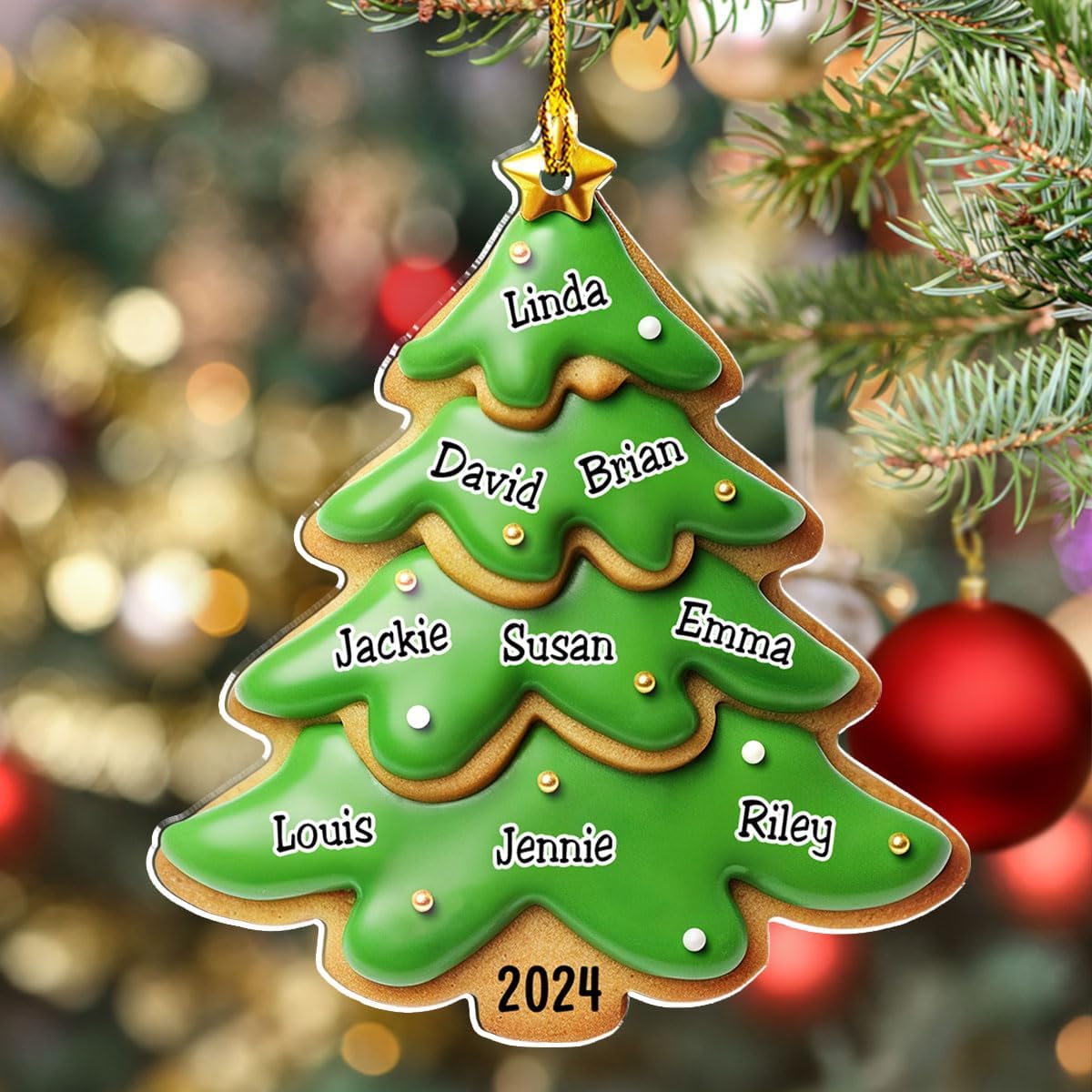 Family Gingerbread Name - Personalized Custom 3D Inflated Effect Acrylic Ornament Family Members and Pets Ornament Gifts for Family Tree Decoration (A05, 7 Names)
