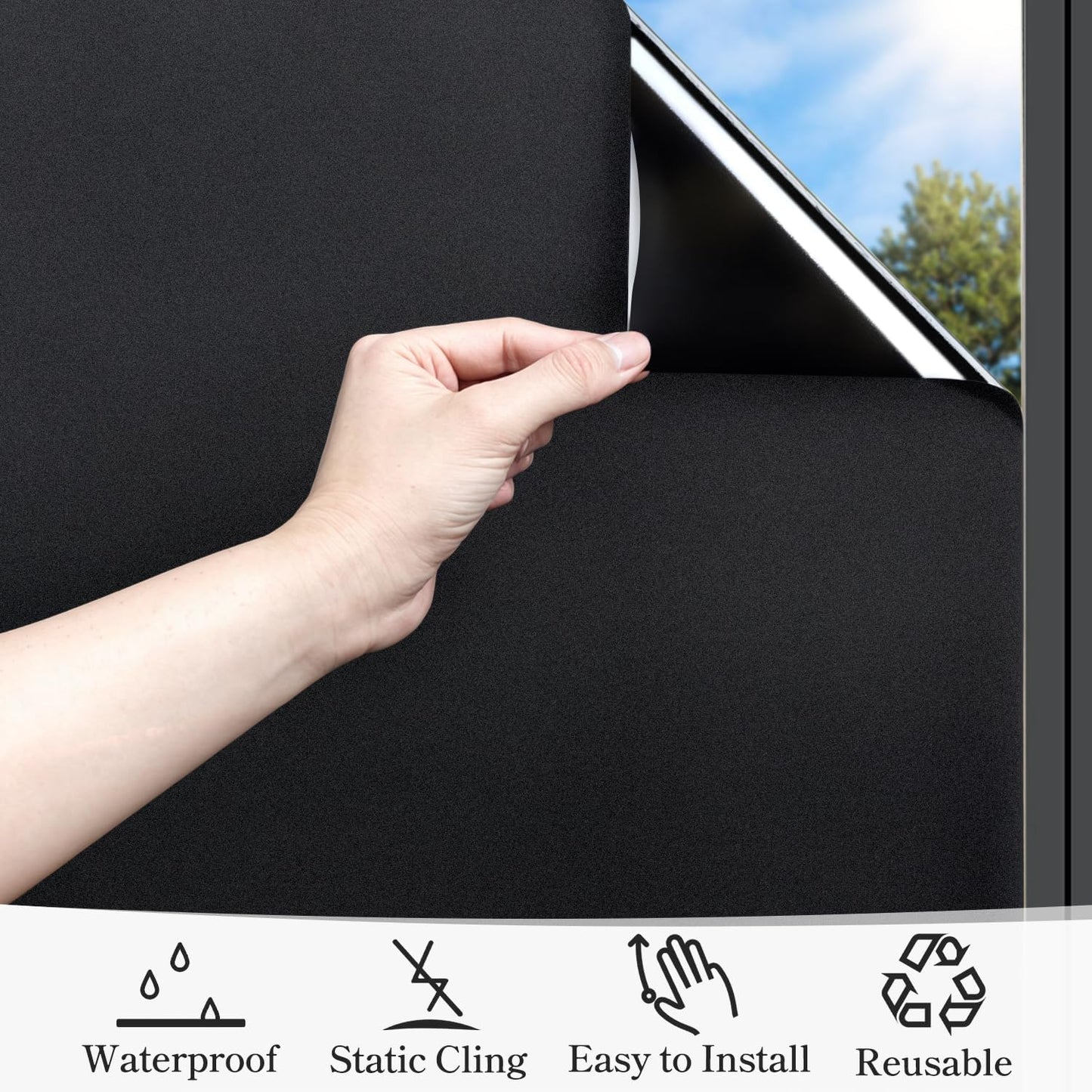 DUOFIRE Blackout Window Film Completely Light Blocking Privacy Window Film Room Darkening Frosted Tint Film for Day Sleep, Non Adhesive Static Cling Window Film DT-C009 (17.4 x 78.7 Inch)