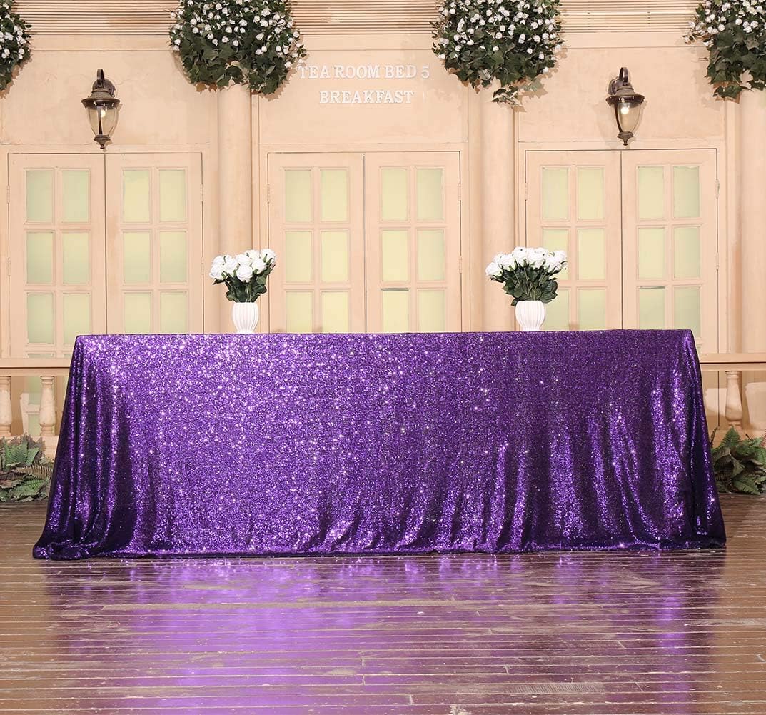 SquarePie Sequin Tablecloth 90 x 156 Inch Purple Sparkly Table Cloth for Wedding Halloween Party