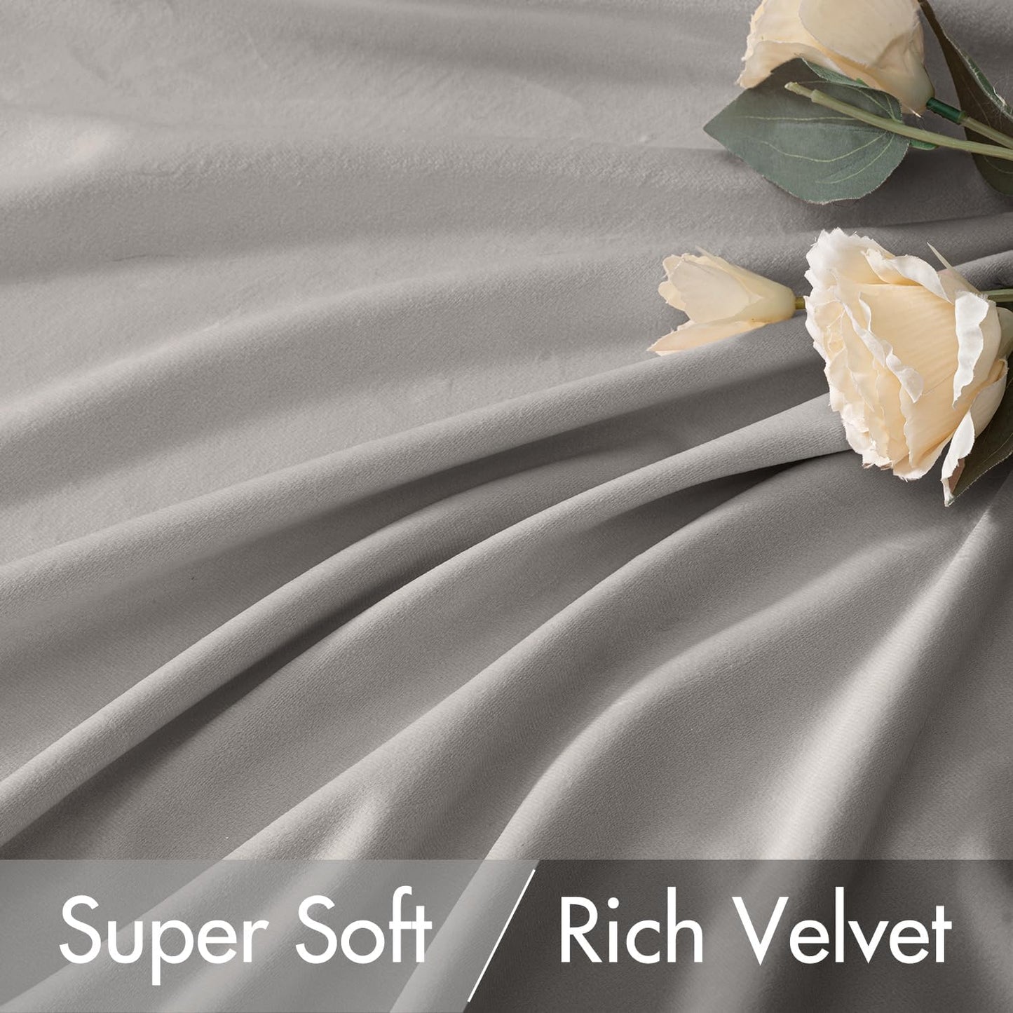 MIULEE Silver Gray Velvet Curtains 84 inches 2 Panels - Luxury Room Darkening Window Drapes for Bedroom Living Room Thermal Insulated Super Soft Blackout, Back Tab Rod Pocket Pinch Pleated, W52 x L84