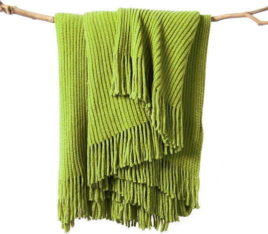 lifein Throw Blanket for Couch, Soft Green Boho Decor Bed Throw,Cozy Knitted Chenille Small Farmhouse Lightweight Throw for Spring(Green,50 * 60")