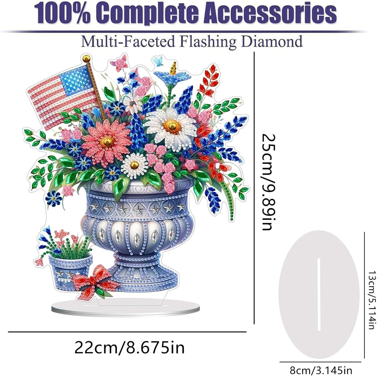 Diamond Painting Kits for Adults Beginners, 5D Full Drill Flowers Crystal Art Desktop Ornament, DIY Single Sided Home Office Desk Decor, Creative Craft Gift Set with Tools