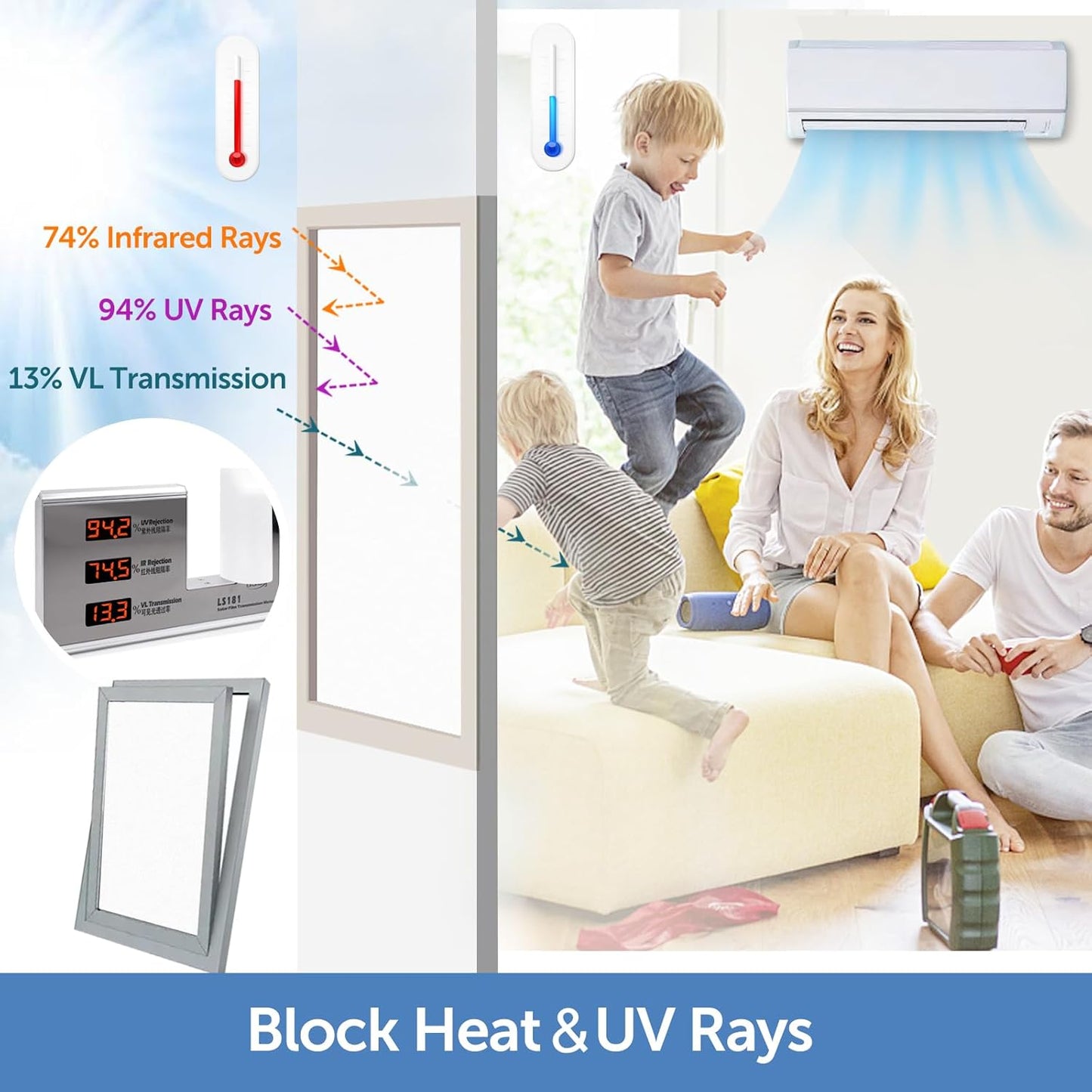 HIDBEA Frosted Window Privacy Film - Non Adhesive Static Cling Glass Stickers Sun UV Blocking Heat Control Door Covering Decals for Home Office, Frosted White, 23.6 x 157.5 Inch