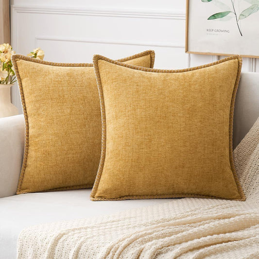 MIULEE Pack of 2 Couch Throw Pillow Covers 20x20 Inch Gold Farmhouse Decorative Pillow Covers with Stitched Edge Soft Chenille Solid Dyed Fall Pillow Covers for Sofa Bed Living Room