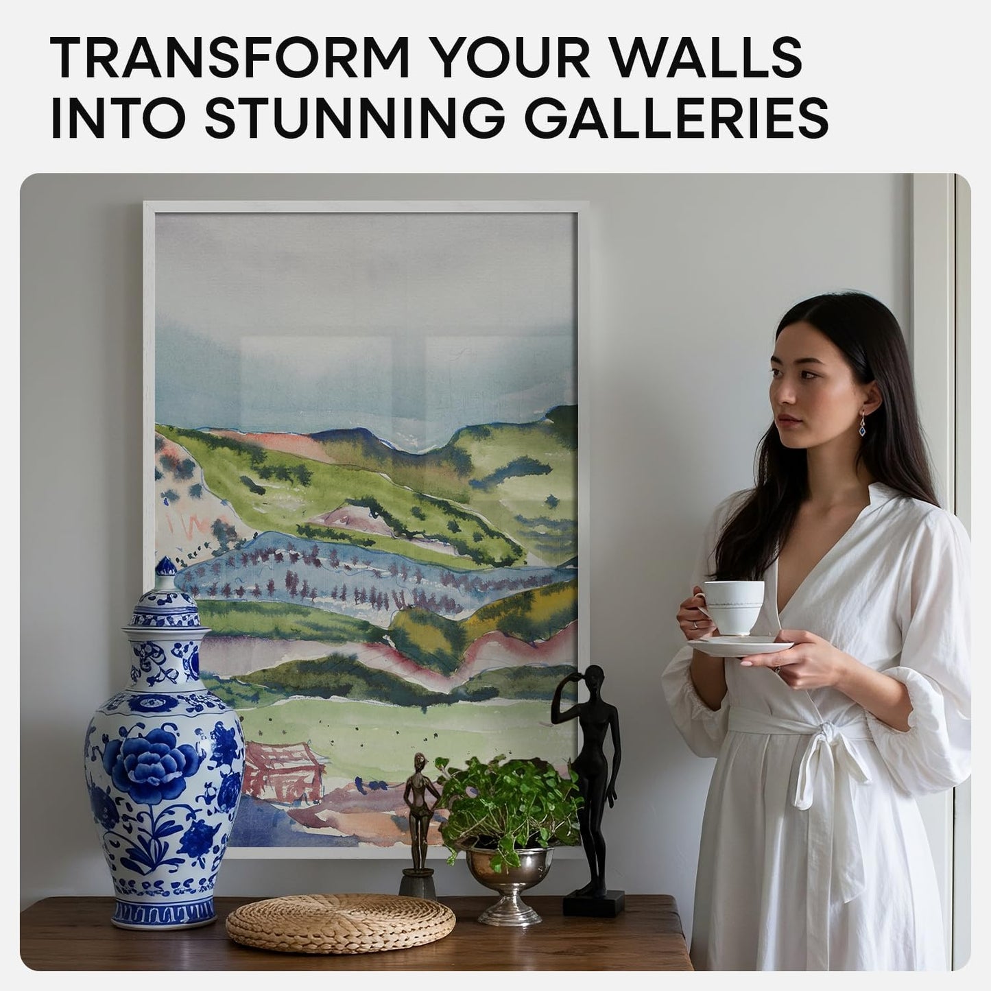 Homeforia White 20 x 30 Frame, High End Oak 20 x 30 White Wood Poster Frames with Mat 16 by 24 Photo, 20x30 Wooden Picture Frame Matted to 16x24, 30x20 Large Frames, Tempered Glass, Wall Kit, Set of 1