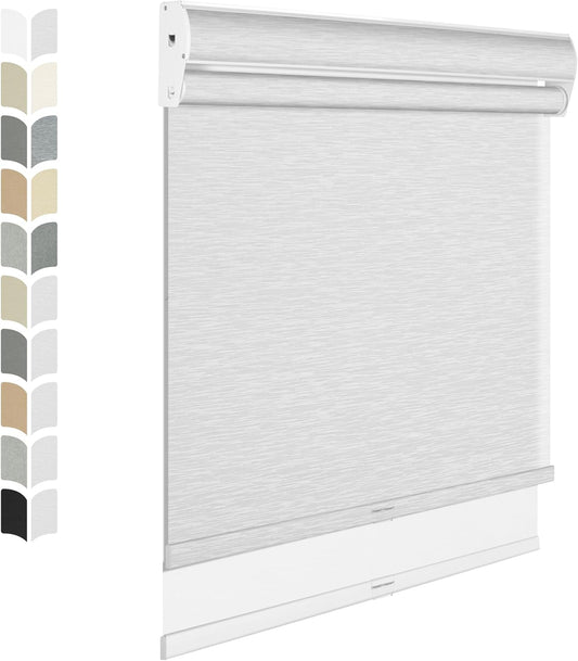 BERISSA Cordless Dual Roller Shades with Cassette Valance,Double Window Shades Blackout and Light Filtering Shades,Day and Night Roller Shades for Home Office Door.Striped Jacquard White.78 W x 56" H