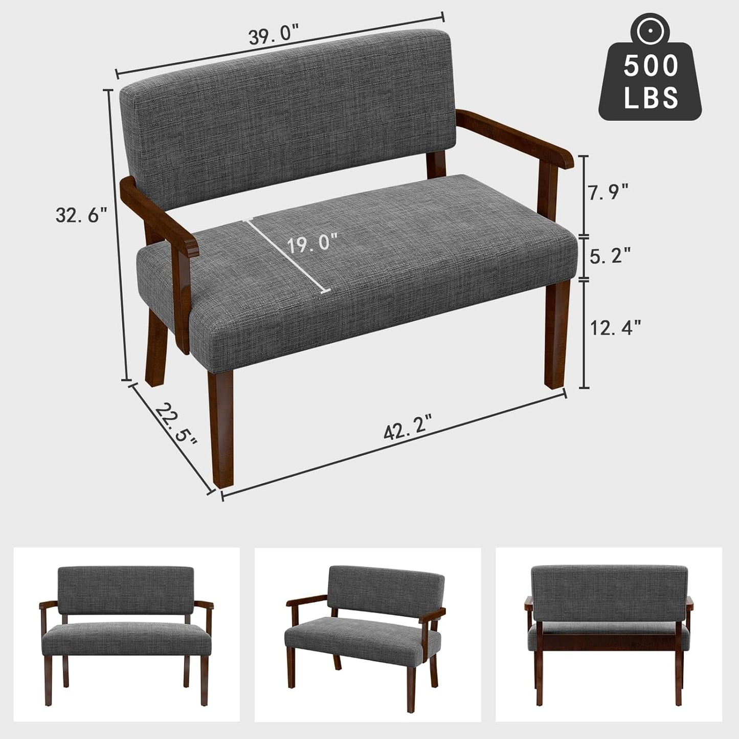 Accent Chair 2 Seat, Arm Chairs with Soft Seat and Armrests for Living Room, Love seat for Dining, Reading, and Waiting Rooms (Gray)