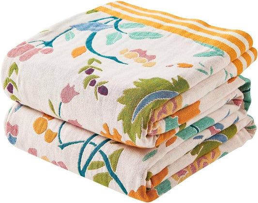 Boho Throw Blanket for Bed, 100% Cotton Soft Rustic Quilt Fall Blanket, 90"x98" Floral Printed Farmhouse Decor Bed Blankets, All Season Rustic Reversible Bohemian Throw Quilt