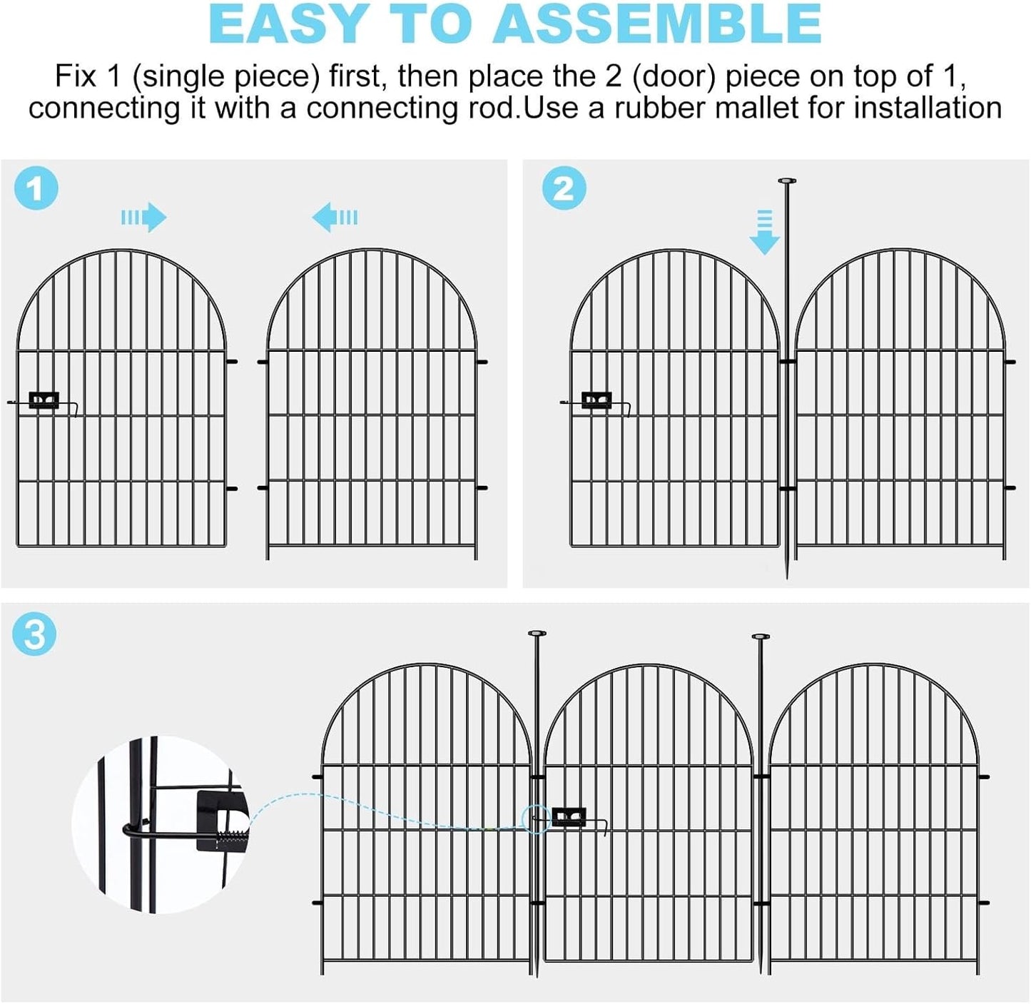 Garden Fence Border, 32 in(H) x17.5 Ft(L) 8 Panels, Tall Garden Animal Barrier Fence with Gate, Dog Fence Outdoor for Yard, Arched Rustproof Metal No Dig Fence, Flower Bed Fencing