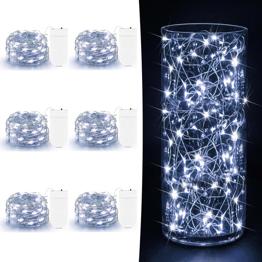 6 Pack Fairy Lights Battery Operated - 7ft 20 LED Twinkle Lights Copper Wire Mini String Lights Firefly Lights for Mason Jars DIY Crafts Christmas Wedding Party Centerpiece Table Decor, Cool White