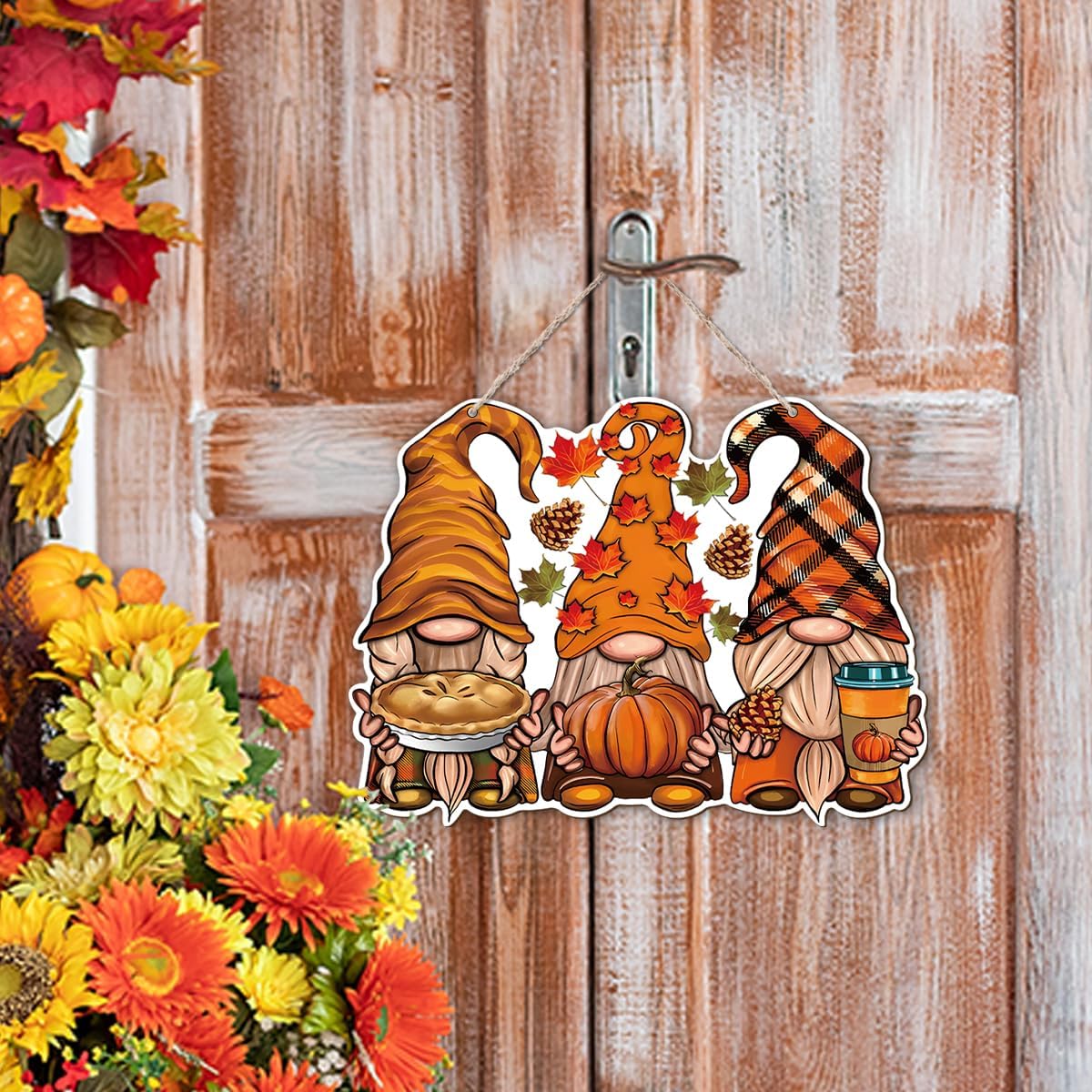 Autumn Dwarfs Decoration, Hello Fall Wood Hanging Decors, Rustic Thanksgiving Decors for Porch, Indoor Outdoor Autumn Door Decor, Housewarming Gift, Home Indoor Outdoor Decor