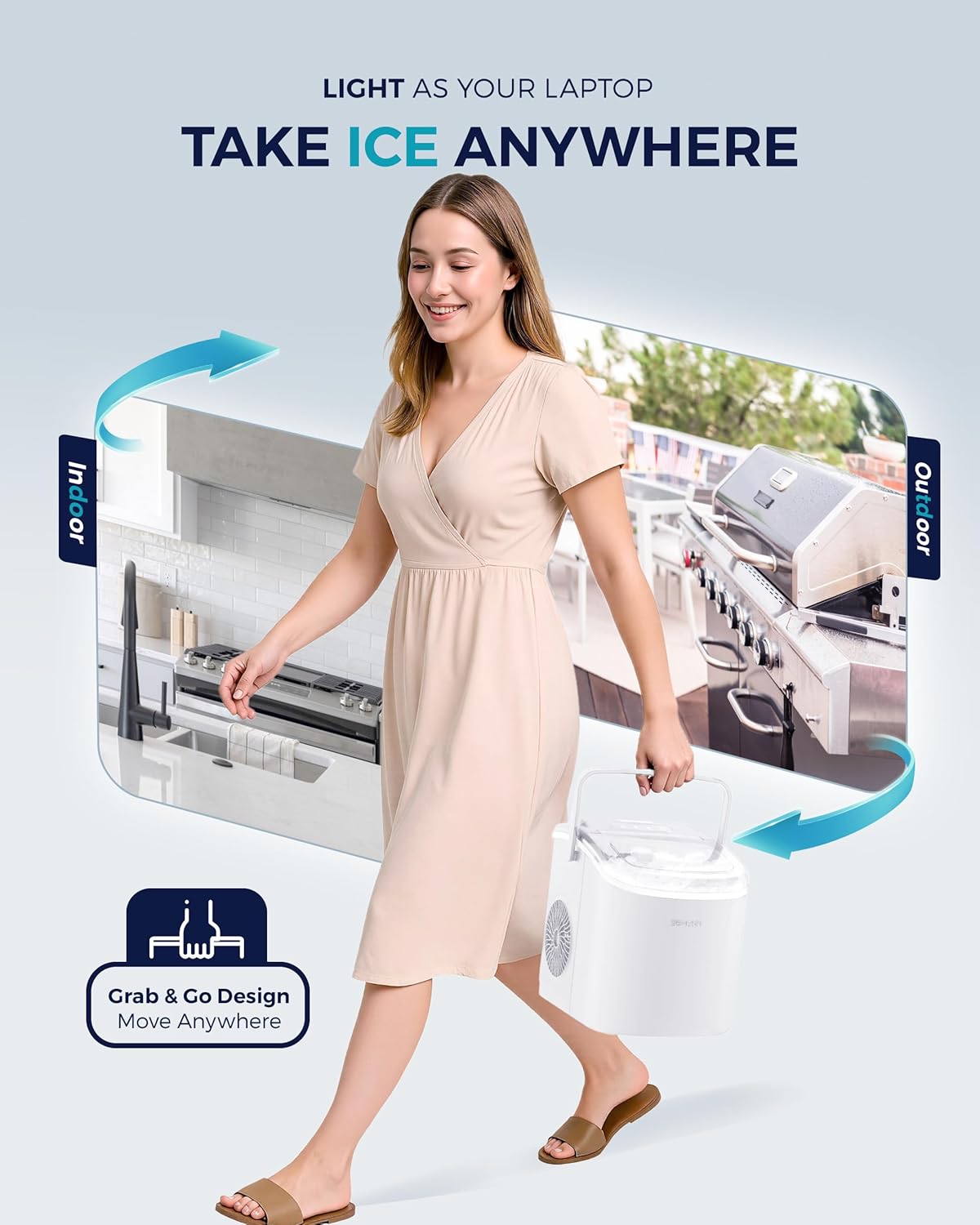 EUHOMY Countertop Ice Maker Machine with Handle, 26lbs Per Day, 9 Ice Cubes Ready in 6 Mins, Auto-Cleaning Portable Ice Maker with Basket and Scoop, for Home/Kitchen/Camping/RV (White)