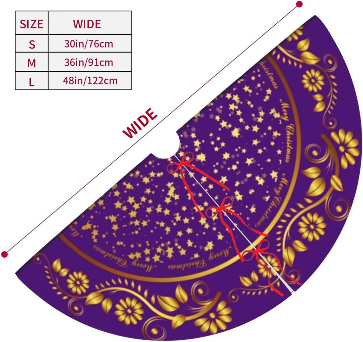 48" Large Christmas Tree Skirt, Elegant Modern Purple Gold Pattern Tree Mat Base Cover for Xmas Festive Holiday Party Decoration Ornaments