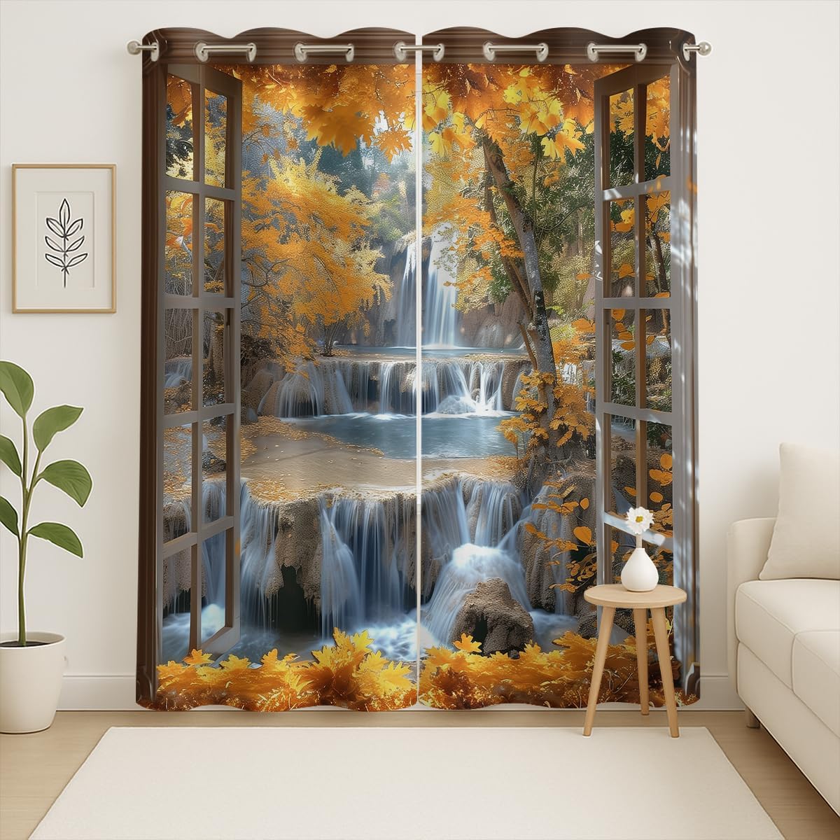 Landscape Blackout Curtains for Girls Boys Teens Home Decor, Nature 3D Autumn Fall Forest Maples Grommet Thermal Insulated Drapes Darkening Window Curtain for Bedroom Living Room, 84 x 84 Inch