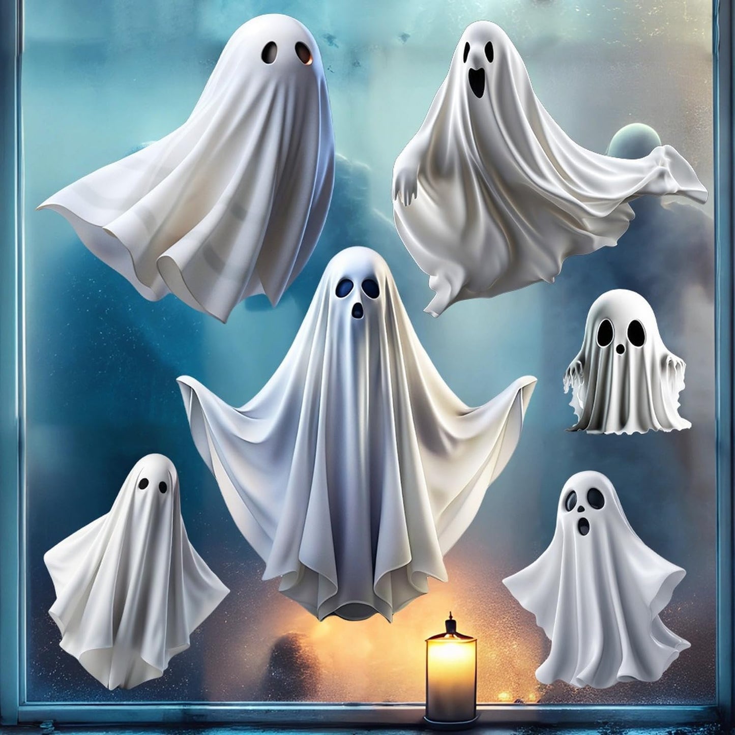 Halloween Ghost Window Clings for Glass 1PCS Static Cling Window Decals Spooky Window Stickers White Removable & Reusable Home School Office Party Decorations