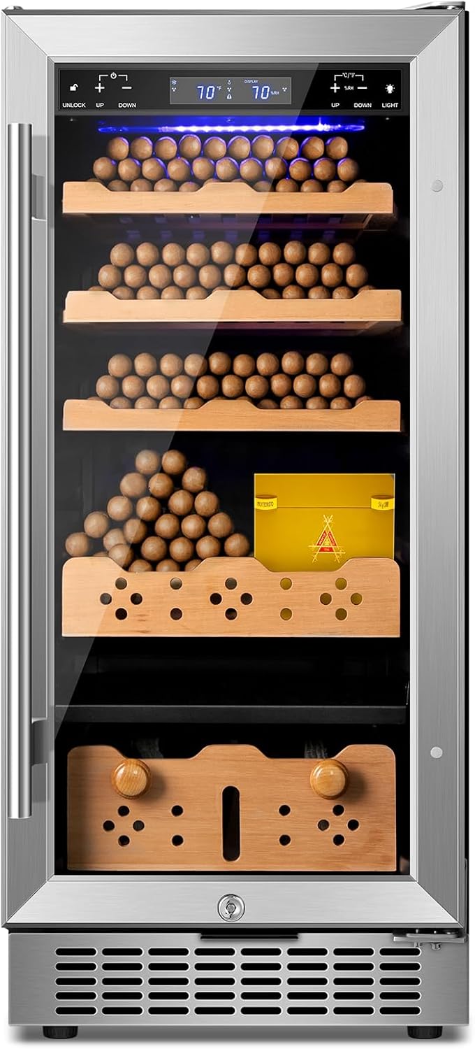 Electric Cigar Humidor,15 Inch Upgraded Large Capacity Electric Cigar Cabinet with Powerful Compressor, Digital LED Screen, Safety Lock,Smart Temperature Control,Father's Day Gift for Men