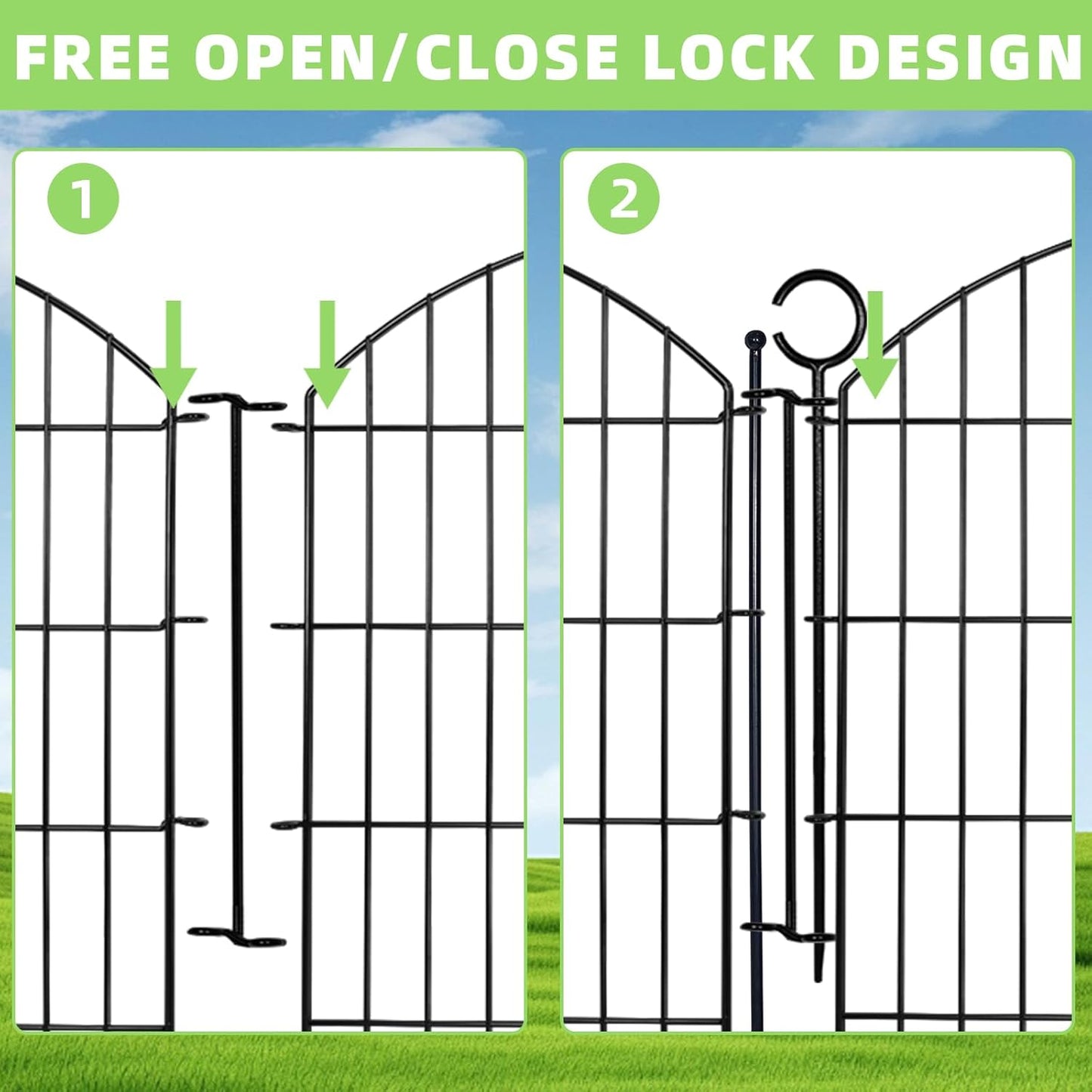 Decorative Garden Fence 32in (H) x24ft (L), 10 Pack No Dig Fence Animal Barrier for Dog with Lock, Arched Flower Bed Edging, Wire Border Panel Fencing for Yard Patio Outdoor Decor
