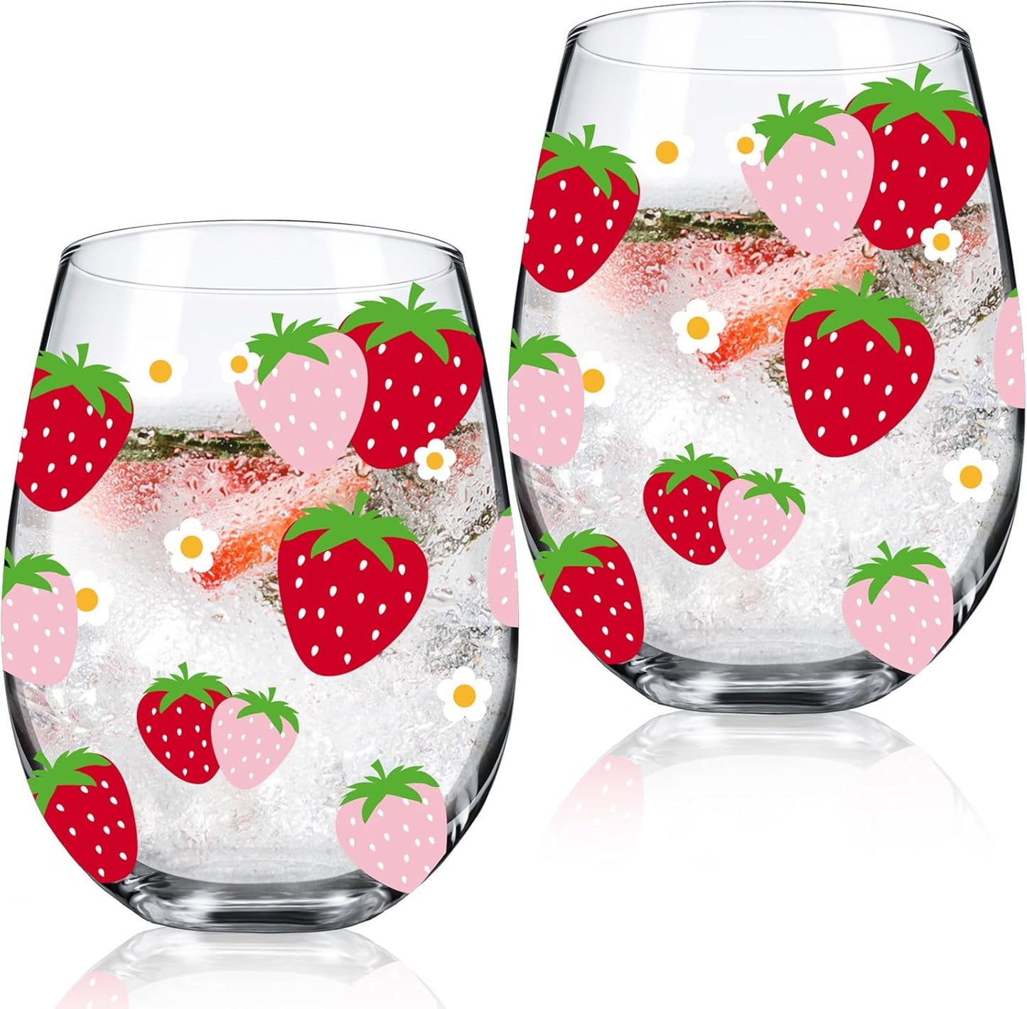 Sliner 2 Pack 17oz Strawberry Stemless Wine Glasses for Women Strawberry Cups Colorful Conversation Drinking Glass for Mother's Day Gift Birthday Party Supplies Graduation Gifts Theme Events