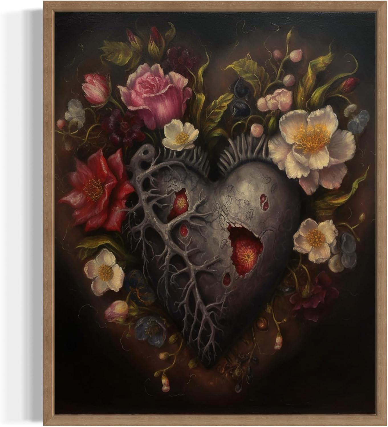 Gothic Heart Poster Art Print, Halloween Scary Vintage Wall Art Academia Spooky Painting Decoration for Horror Prints, Posters Bedroom Decor 89 (Gothic Heart, 8 x 10 inches, Wood Frame)