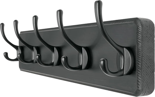 Dseap Coat Rack Wall Mount: Modern, Patented, Heavy-Duty, 17.4" Long 5-Double-Hooks Wooden Hanger Hook Rail for Winter Coats Hat Jacket Clothing, Black