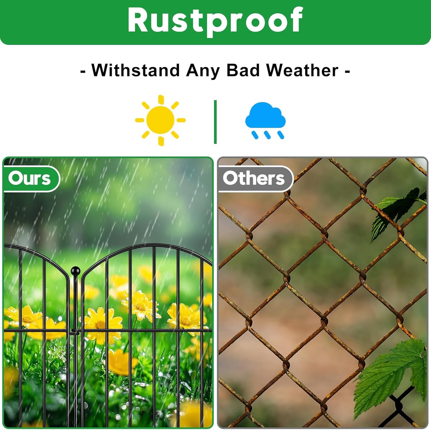 Decorative Garden Fence 17in (H) x20ft (L), Arched Rustproof Metal No Dig Fence for Dogs & Rabbit, Ornamental Animal Barrier for Flower Beds, Border Panels Fencing for Yard & Patio Outdoor Decor