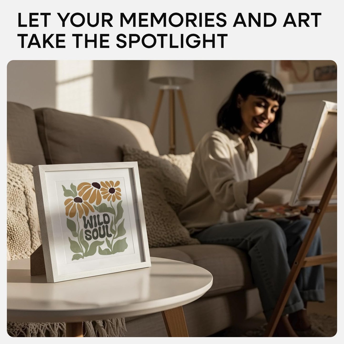 Homeforia 10x10 White Picture Frame, High-End Oak 10 x 10 Square Wooden Frames with Mat 8 by 8 Photo, 10by10 Wood Frame Matted to 8x8 Print, Wall or Tabletop Frames, Tempered Glass, Wall Kit, Set of 1