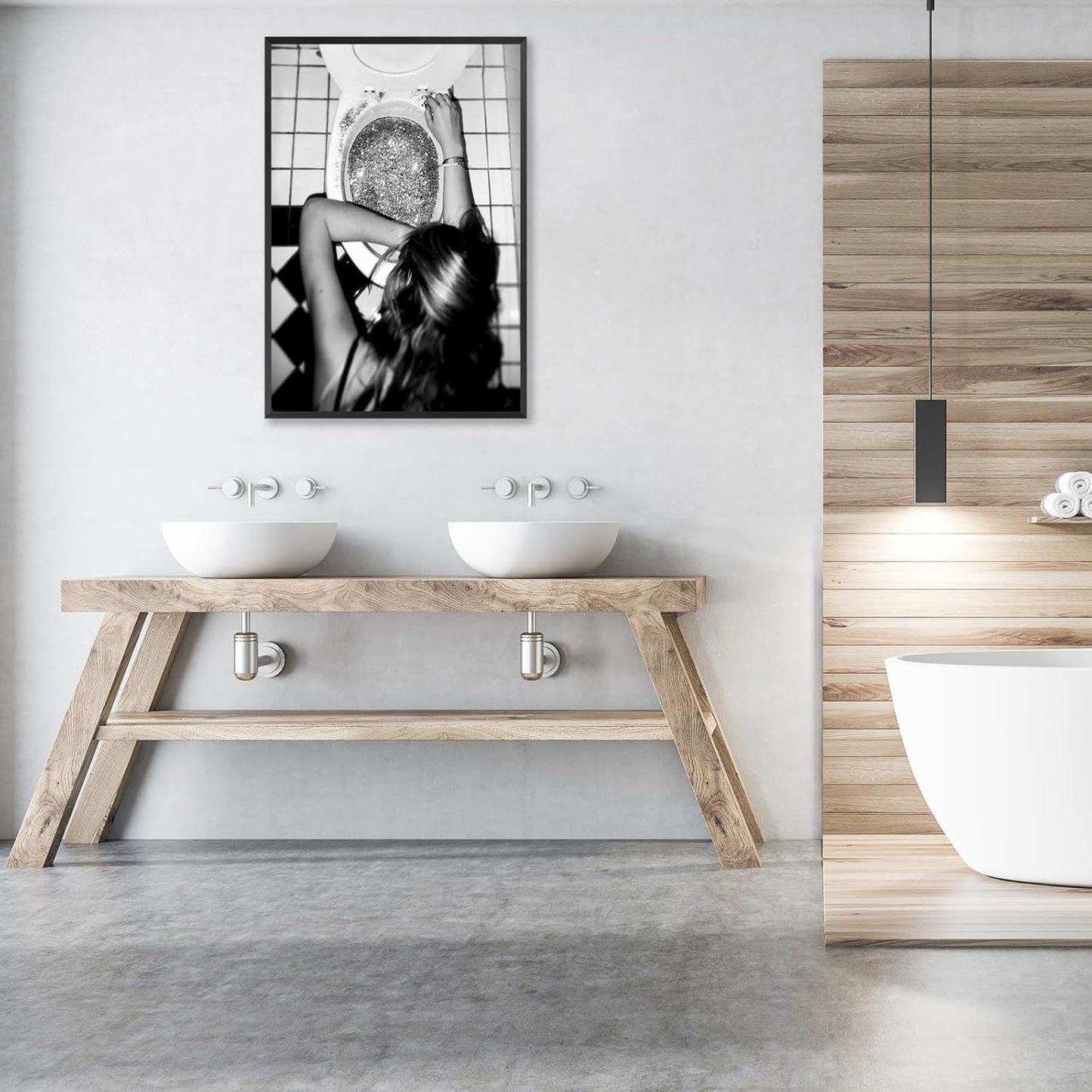 Funny Bathroom Wall Art Black and White posters Bar Disco Party prints painting Girls Bathroom Canvas wall art Funky aesthetics Teen Girl Bedroom wall decor for 16x24in Framed