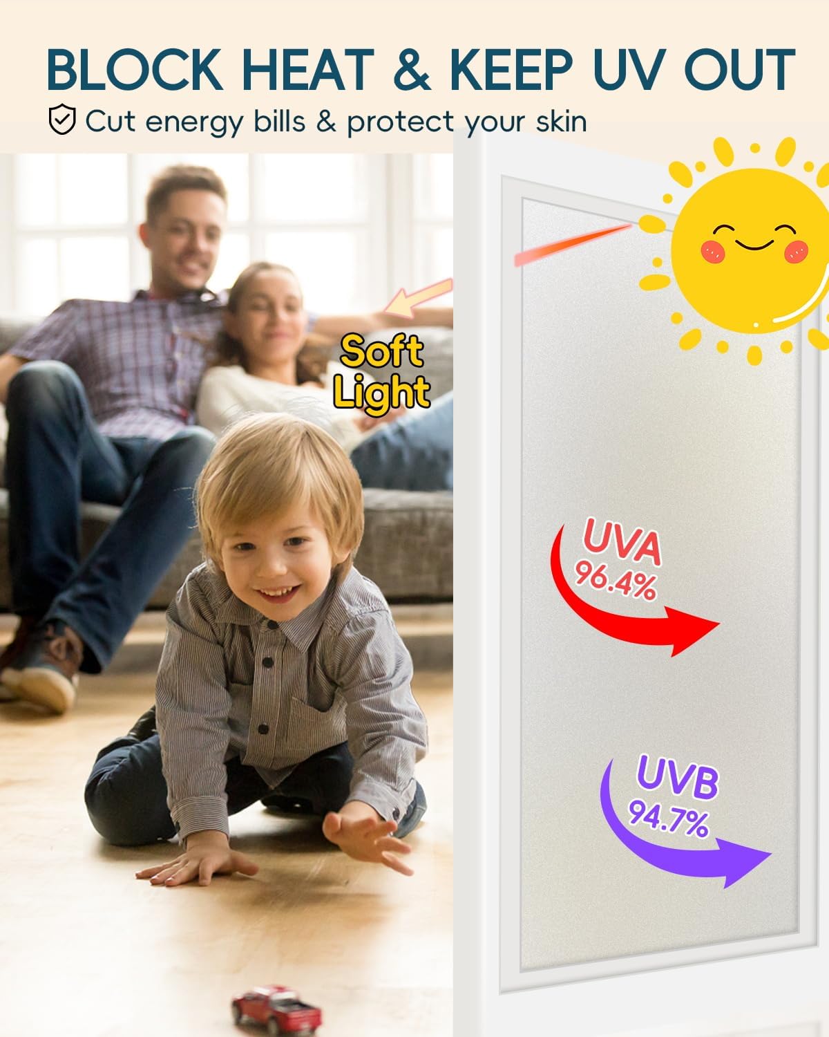 Frosted Glass Window Privacy Film Decorative, Bathroom Window Privacy Film for Glass Windows Cover, Static Cling, Removable, Reusable, Anti-UV, Anti-Glare, Heat Blocking, 17.5 by 78.74 inch