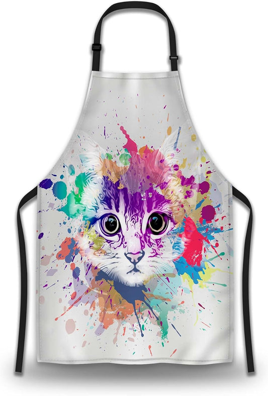 Housewife Apron for Women Abstract Colorful Cat Fun Aprons for Men for Kitchen Cooking Restaurant BBQ Painting Crafting Gardening 27” (W) x 31” (H), Waterproof Apron