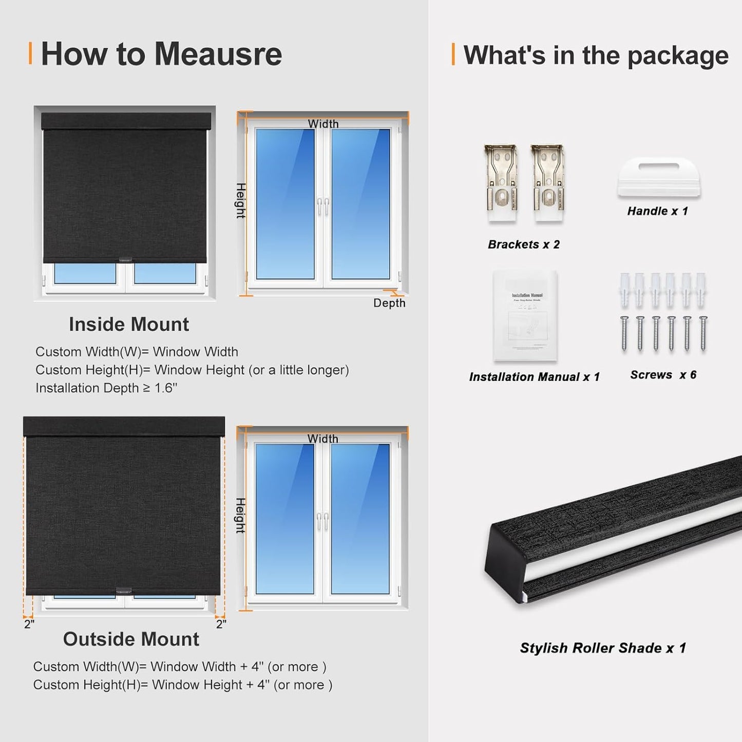 Persilux Free-Stop Cordless Blinds for Indoor Windows with Cover, Window Shades Blackout Roller Blinds, Thermal Insulated Fabric UV Protection for Kitchen, Office, Living Room, Black(29" W x 64" H)