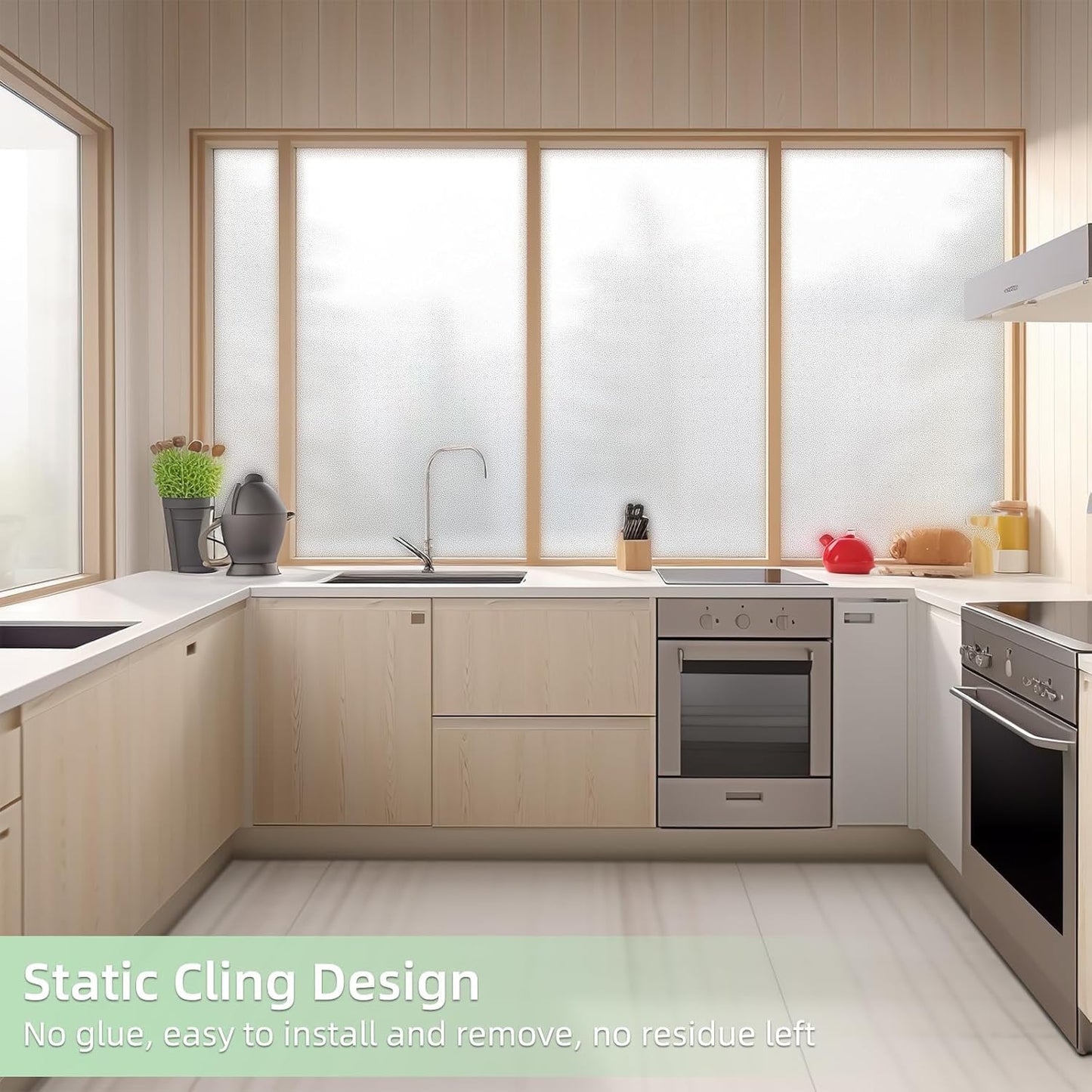 DUOFIRE Privacy Window Film Natural Frosted Glass Film Static Cling Glass Film No Glue Anti-UV Window Sticker Non Adhesive for Privacy Office Meeting Room Bathroom Living Room 11.8in. x 47in. S001