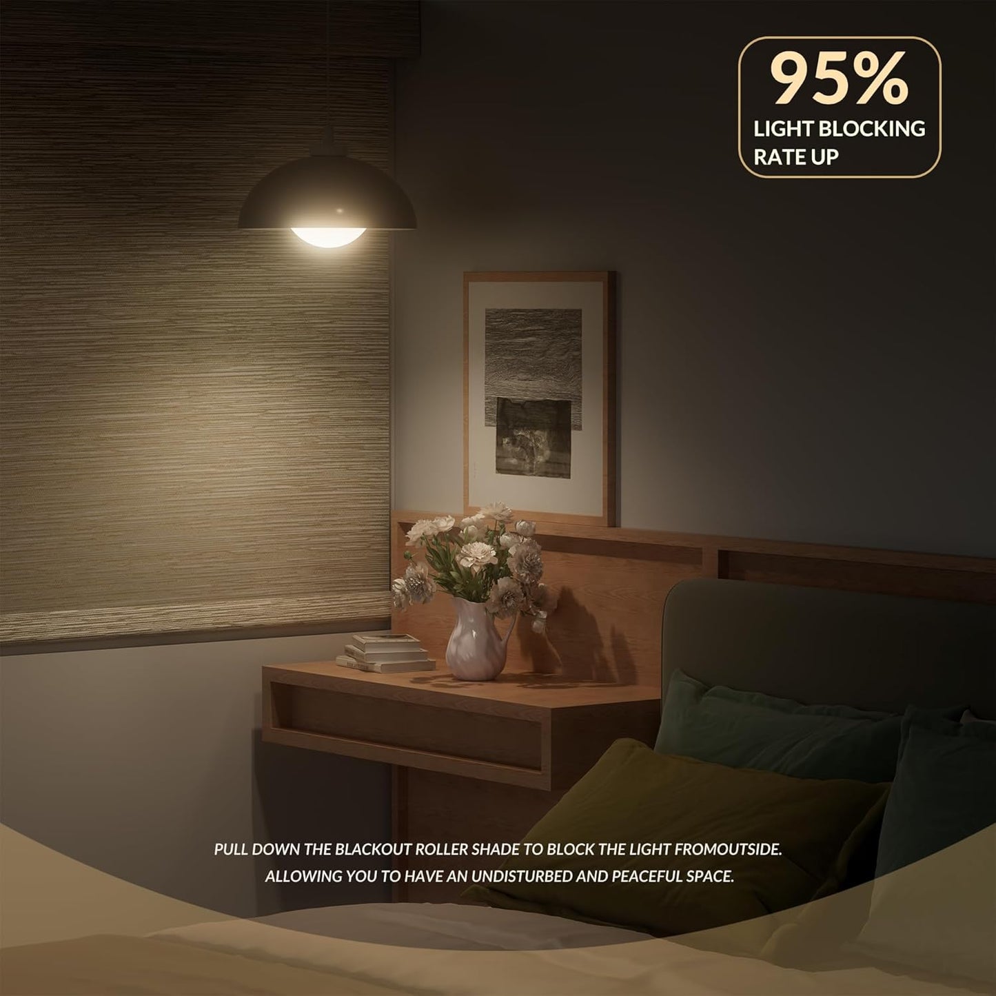 Boolegon Blackout Roller Shades for Windows, Cordless Jacquard Fabric-Matched Roller Blinds, Easy to Install Privacy UV Protection Blinds for Home, Office, Blackout Beige, Custom Size