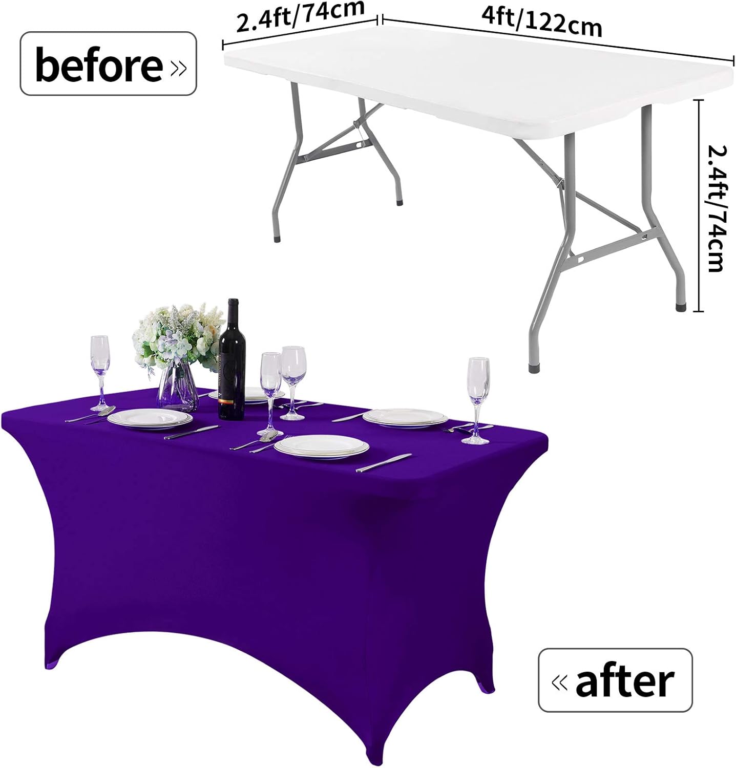 Spandex Table Cover for 4FT Table Universal Fitted Stretch Tablecloth for Party, Banquet, Wedding and Events-Purple