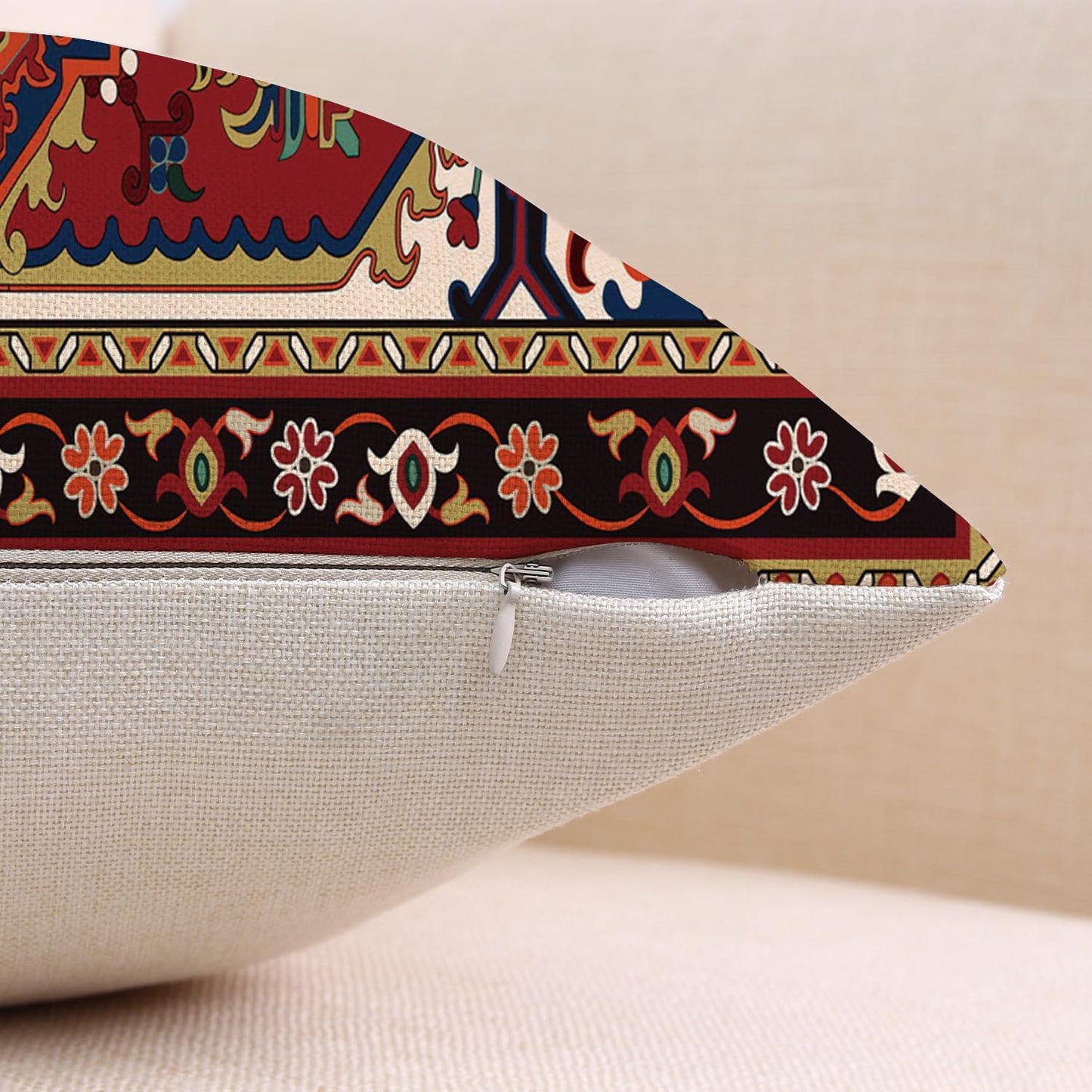 Outdoor Waterproof Pillow Covers 18x18 Inch Red Floral Bohemian Vintage Carpet Pattern Ethnic Design Decorative Farmhouse Cushion Cases for Sofa Couch Garden Balcony Set of 2