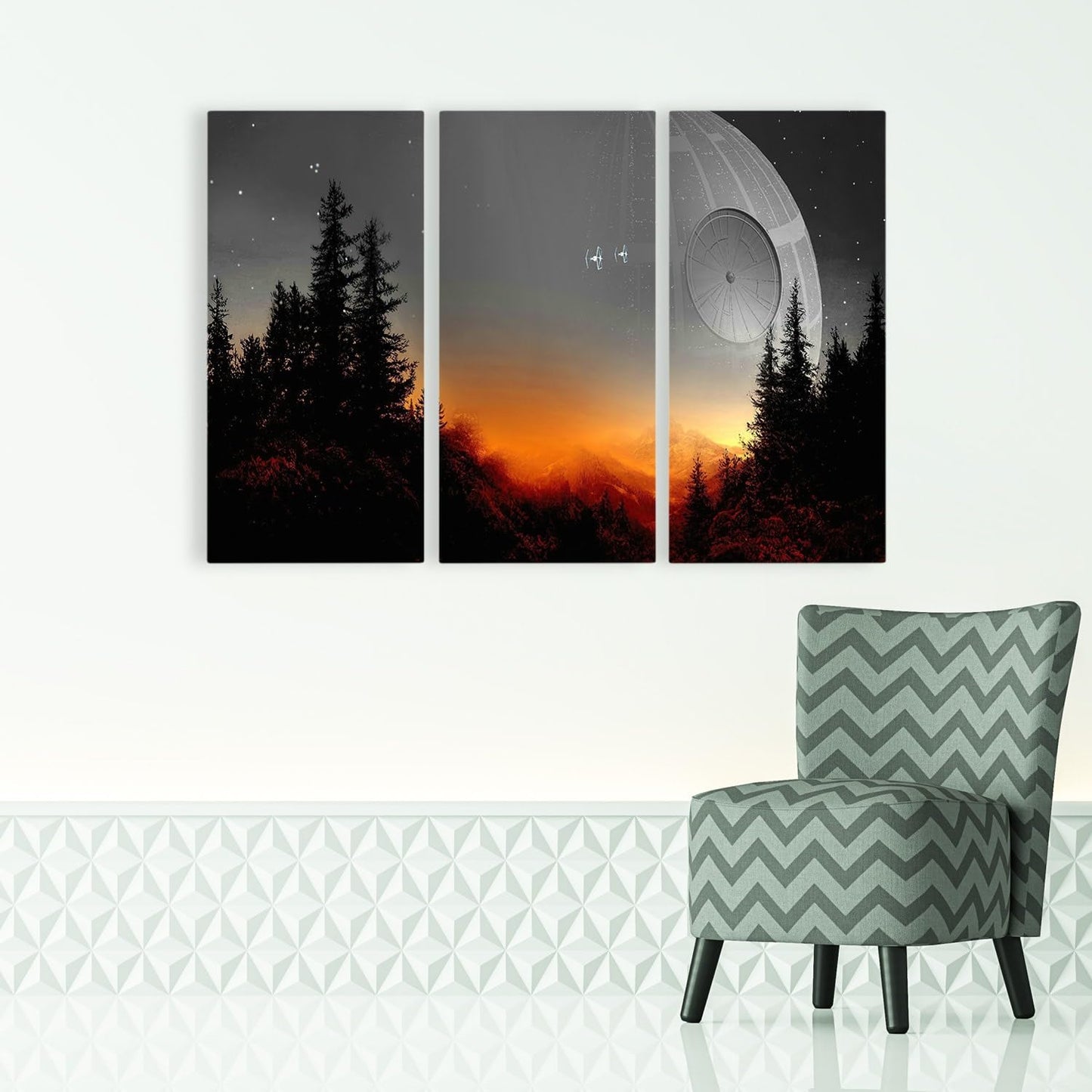 Death Star Inspired Canvas Print Wall Art | Futuristic Space Station Artwork | Smooth Surface Home Decor – Various Sizes (3 Pieces Medium)