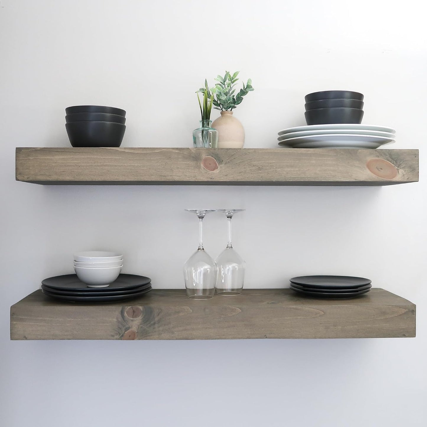 Modern Floating Shelves 3 Inches Thick for Wall, Wide Shelves for Kitchen, Living Room, Bedroom, and Bathroom, Natural Pine Wood, Rustic Wooden Shelf, (Set of 2) (Aged Barrel, 24Lx3Hx8D)