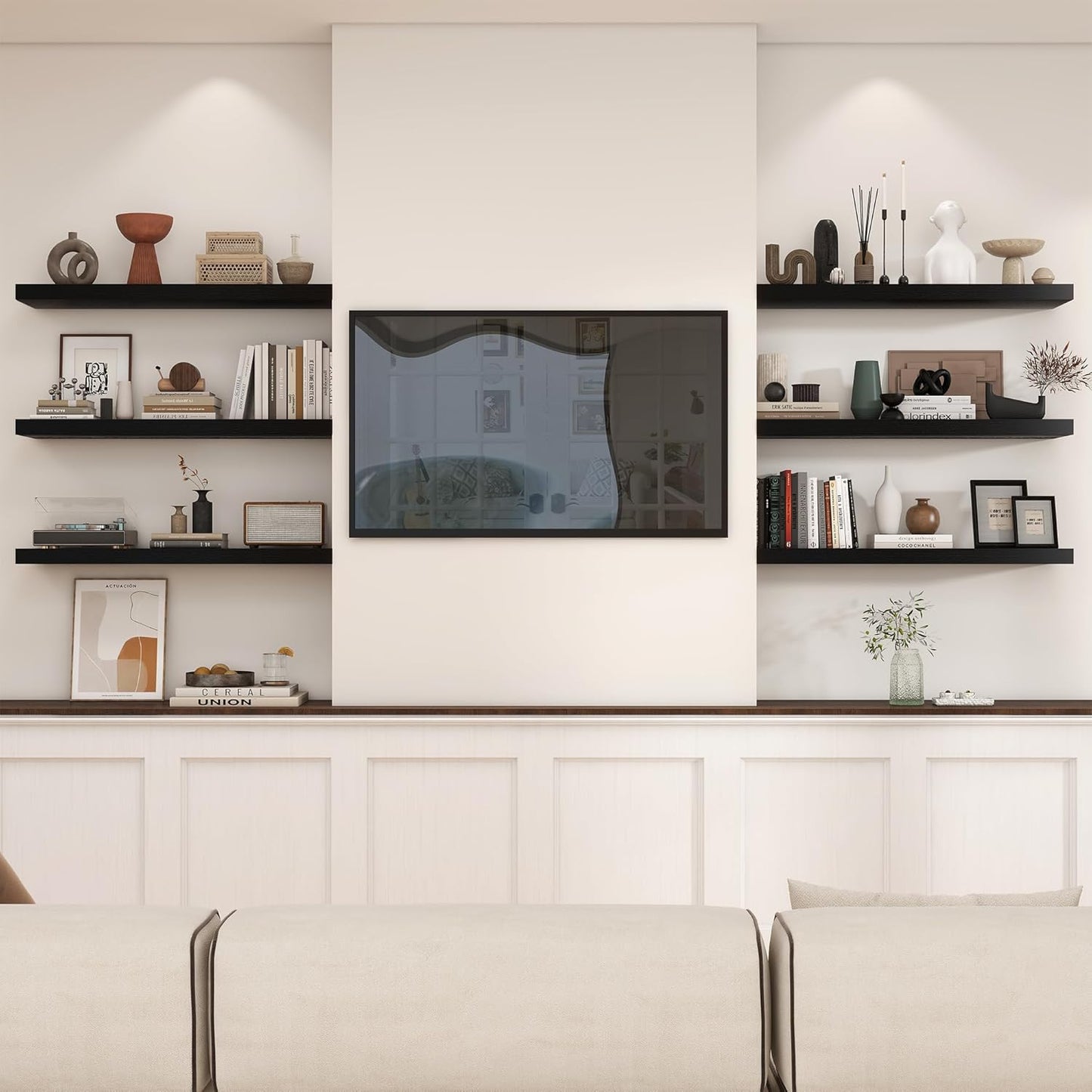 Heimlove 36 Inch Black Floating Shelves for Wall,10 Inch Deep Wood Shelves with Invisible Brackets,Wall Mounted Storage & Display Shelves for Bedroom,Living Room,Kitchen,Office