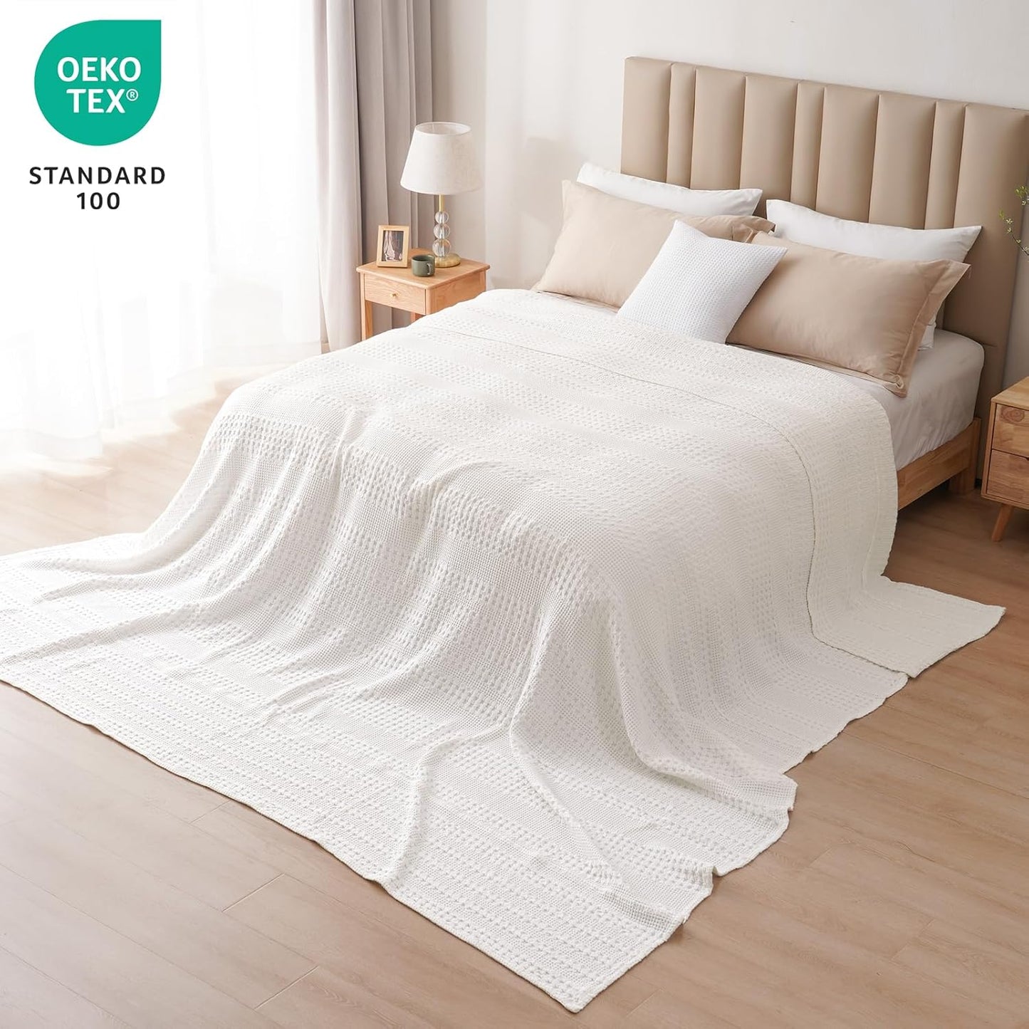 PHF 100% Cotton Waffle Blanket Oversized King 120"x120", Lightweight Breathable Extra Large 10'x10' Summer Blankets for Bed, Giant Big Luxury Aesthetic Woven Bedding for Home Decor, White