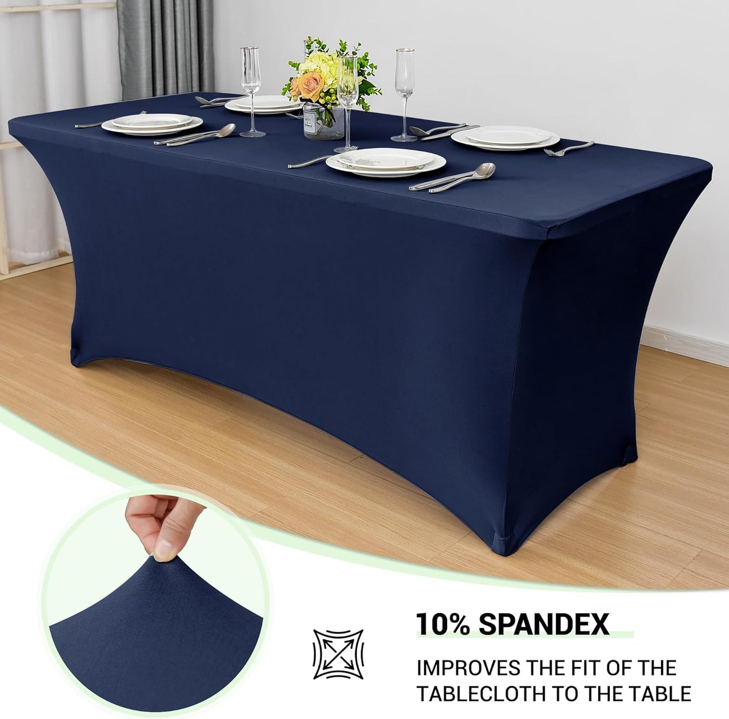 Obstal 6ft Stretch Spandex Table Cover - 4 Pack Universal Rectangular Fitted Tablecloth Protector for Wedding, Banquet and Party (Navy Blue, 72L x 30W x 30H Inches)