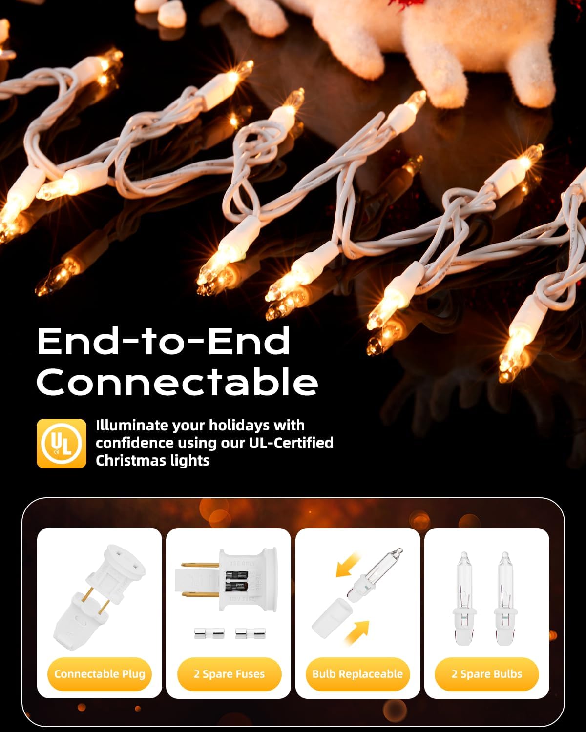 Brightown Clear Christmas String Lights, 200-Count 51.5ft Incandescent Bulb Mini Lights for Indoor Holiday Decor, Christmas Tree Garland Wedding Party Multi-Use Festival Decoration, White Wire