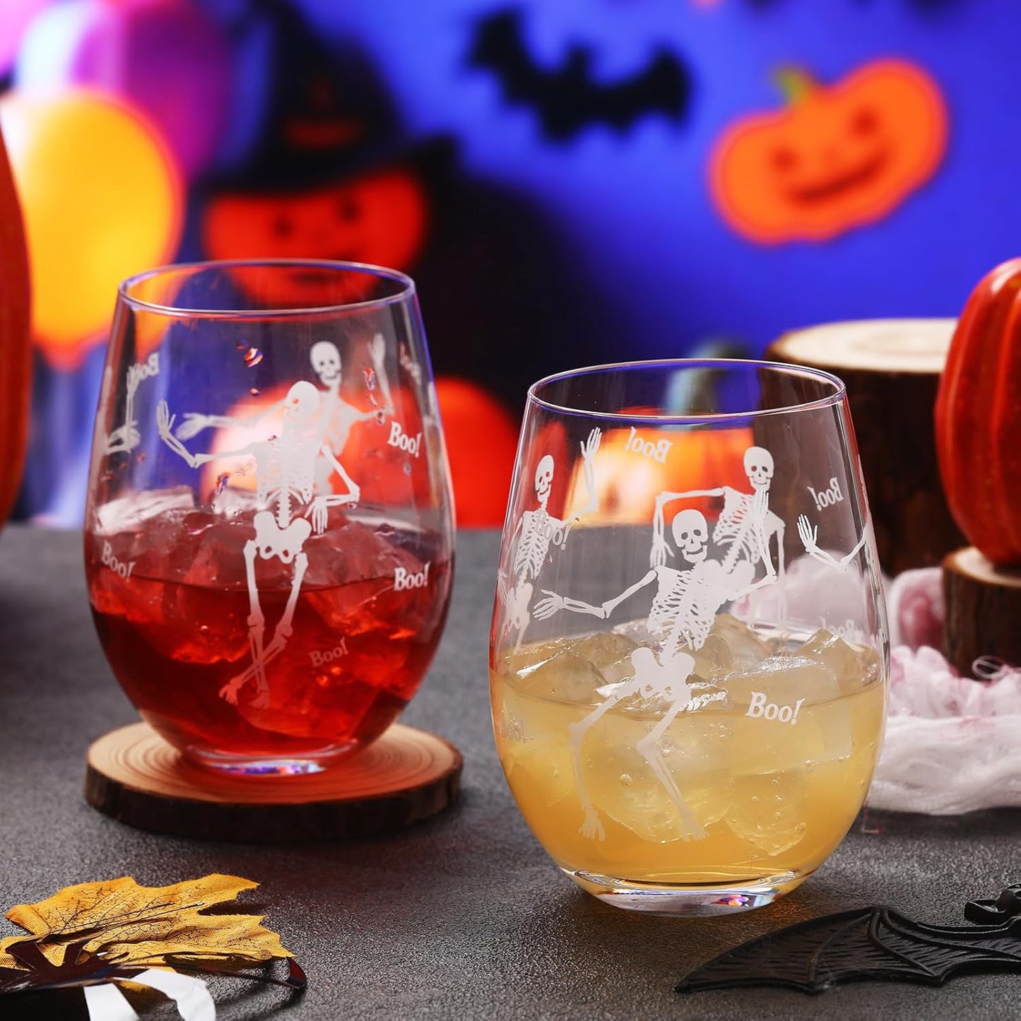 Sliner 2 Pack 17 oz Halloween Skeleton Wine Glasses Gift for Women Skull Shot Glasses Whiskey Drinking Cup for Halloween Party Supplies Birthday Theme Events Spooky Gifts(Skeleton)