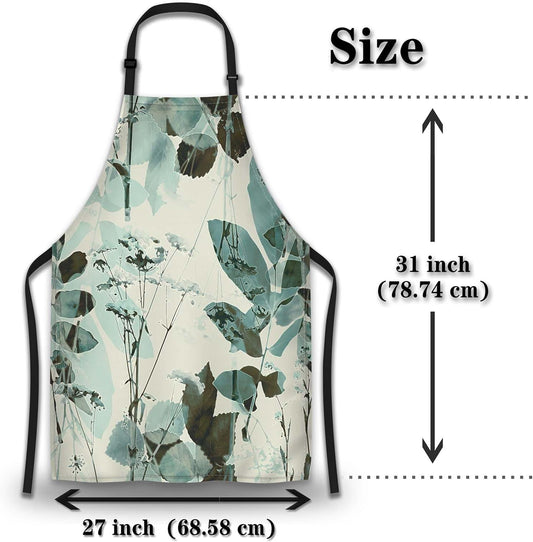 Kitchen Aprons for Women Watercolor Leaves Mans Chef Apron for Cooking Restaurant BBQ Painting Crafting Gardening 27” (W) x 31” (H), Waterproof Apron