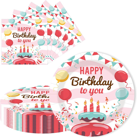 40 pcs Birthday Paper Party Plates and Napkins Disposable Colorful 9 inch 20 pcs Dessert Plates & 20 pcs Napkins Tableware for Fruit Cake Party Decorations