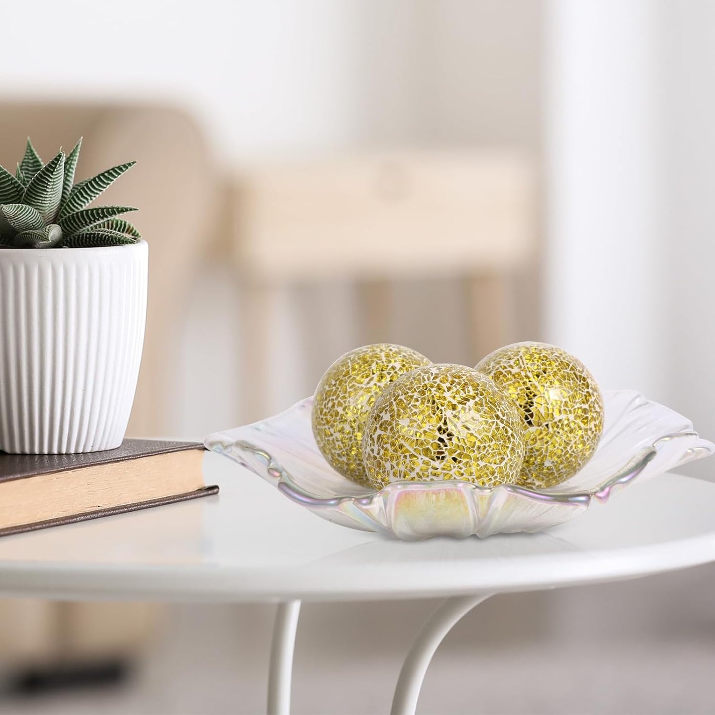 6Pcs Decorative Ball Set, 6cm/2.4inch Mosaic Glass Orbs Centerpiece Balls for Decorate Tables, Wedding Party (Golden)