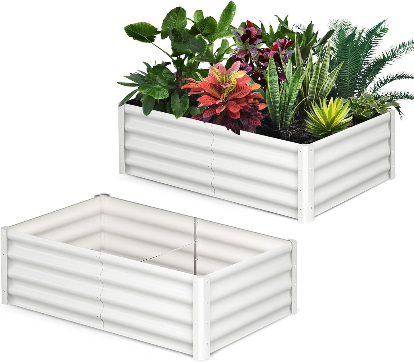 6x3x1ft Large Outdoor Planter Boxes Kit Set of 2, Galvanized Raised Bed Planter with Open-Ended Base Design, Elevated for Outdoor Plants, Durable Raised Bed for Gardening,Beige