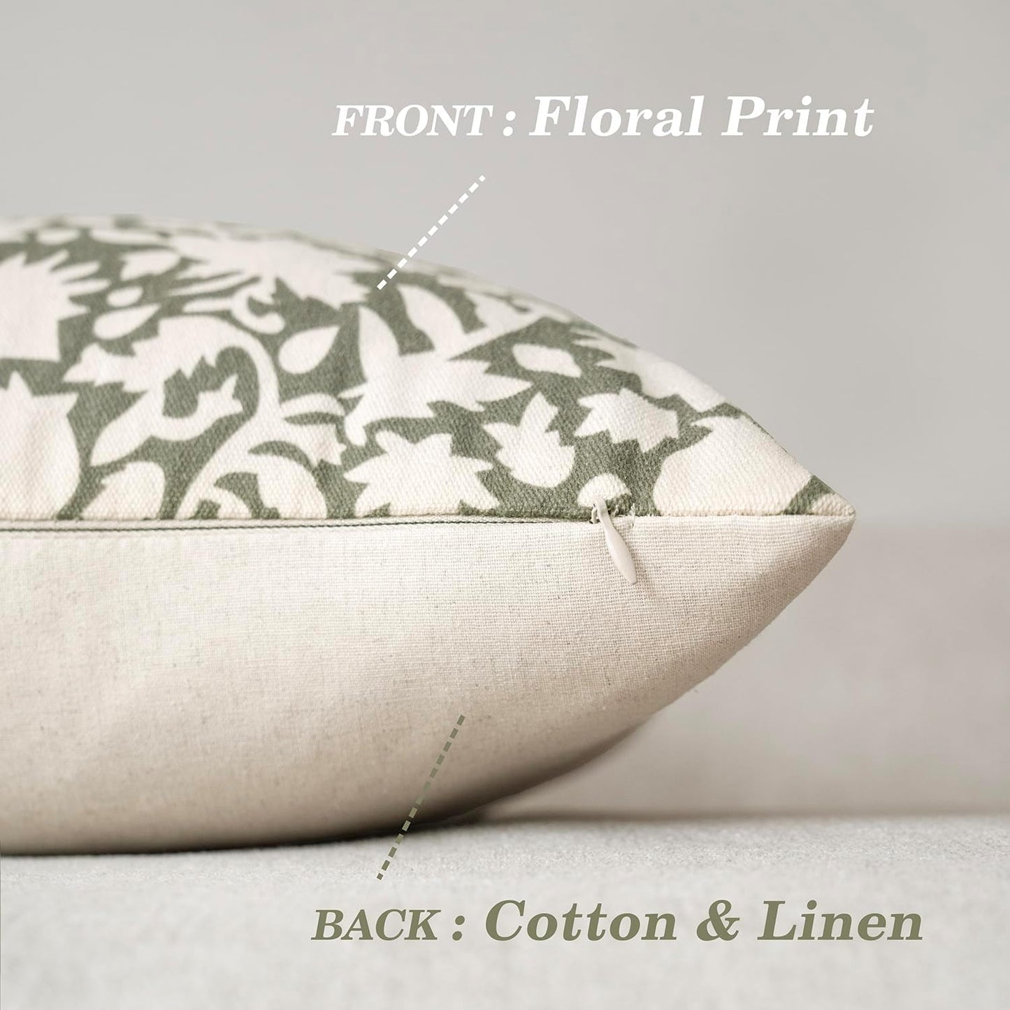 Foindtower Set of 2 Decorative Neutral Floral Throw Pillow Covers Accent Farmhouse Cushion Covers Boho Lumbar Pillowcase for Couch Sofa Bedroom Living Room Home Decor Outdoor,12×20 Inch,Sage Green