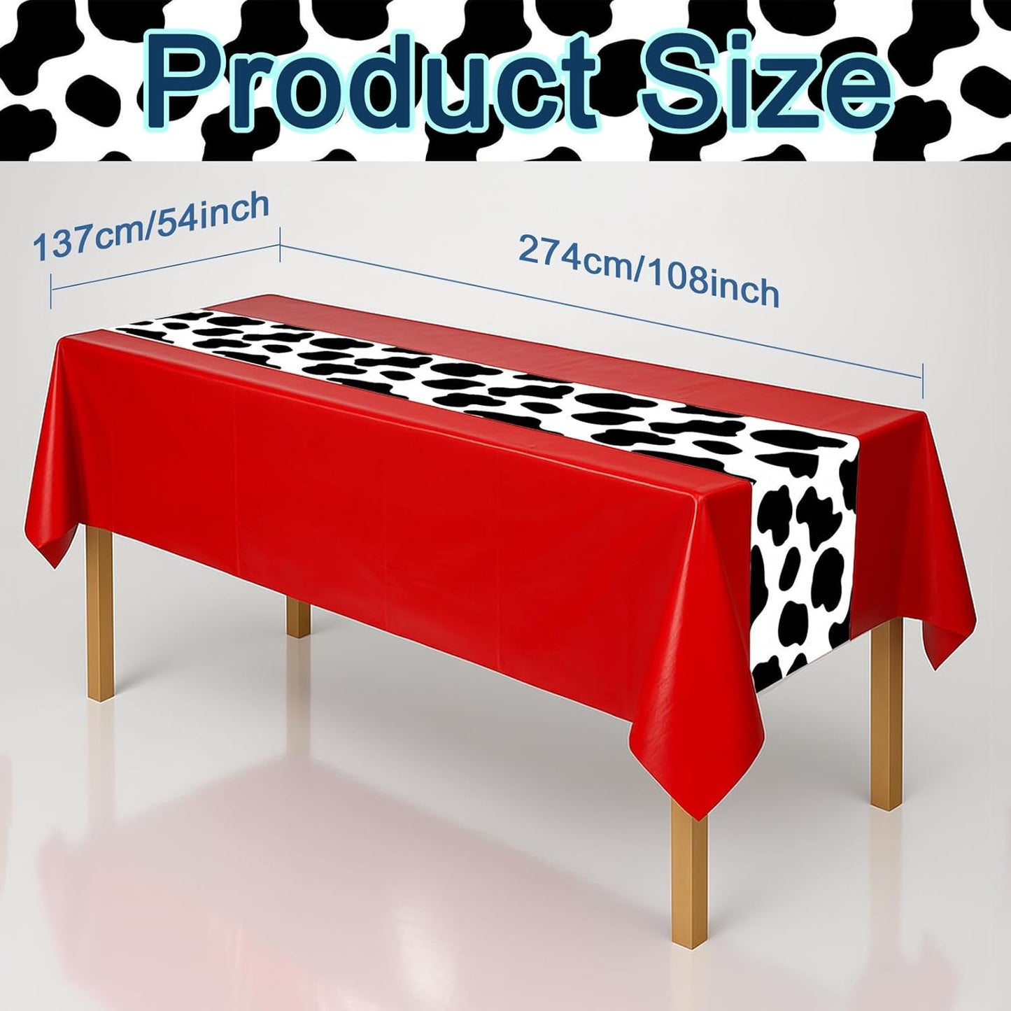 3 Pack 108 x 54 Inch Cow Print Tablecloth Cow Plastic Table Cover Birthday Party Table Cloth Disposable Plastic Farm Animal Party Cover for Disco Cowgirl Decorations Supplies Red