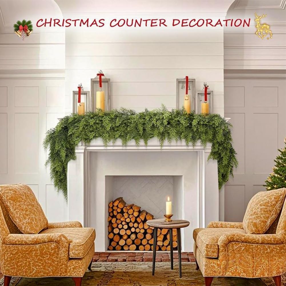 6 Ft Artificial Cedar Garlands – Real Touch Winter Greenery, Realistic Artificial Cedar Tree Christmas Pine Garland Decorations for Table Mantle Wall Indoor Fireplace Holiday Party (5ft, 1)
