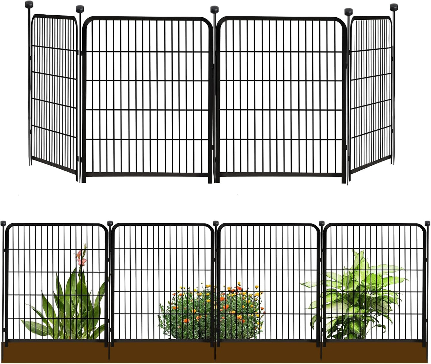 Garden Fencing 36 Inch High, 4 Panels Total 8.9 Ft(L) Dog Fence Outdoor for Yard, 4 One-Sided Plate, No Door, Anti Dig Fence Barrier, Dog Pen, Rabbit Fences, Garden Fences and Borders