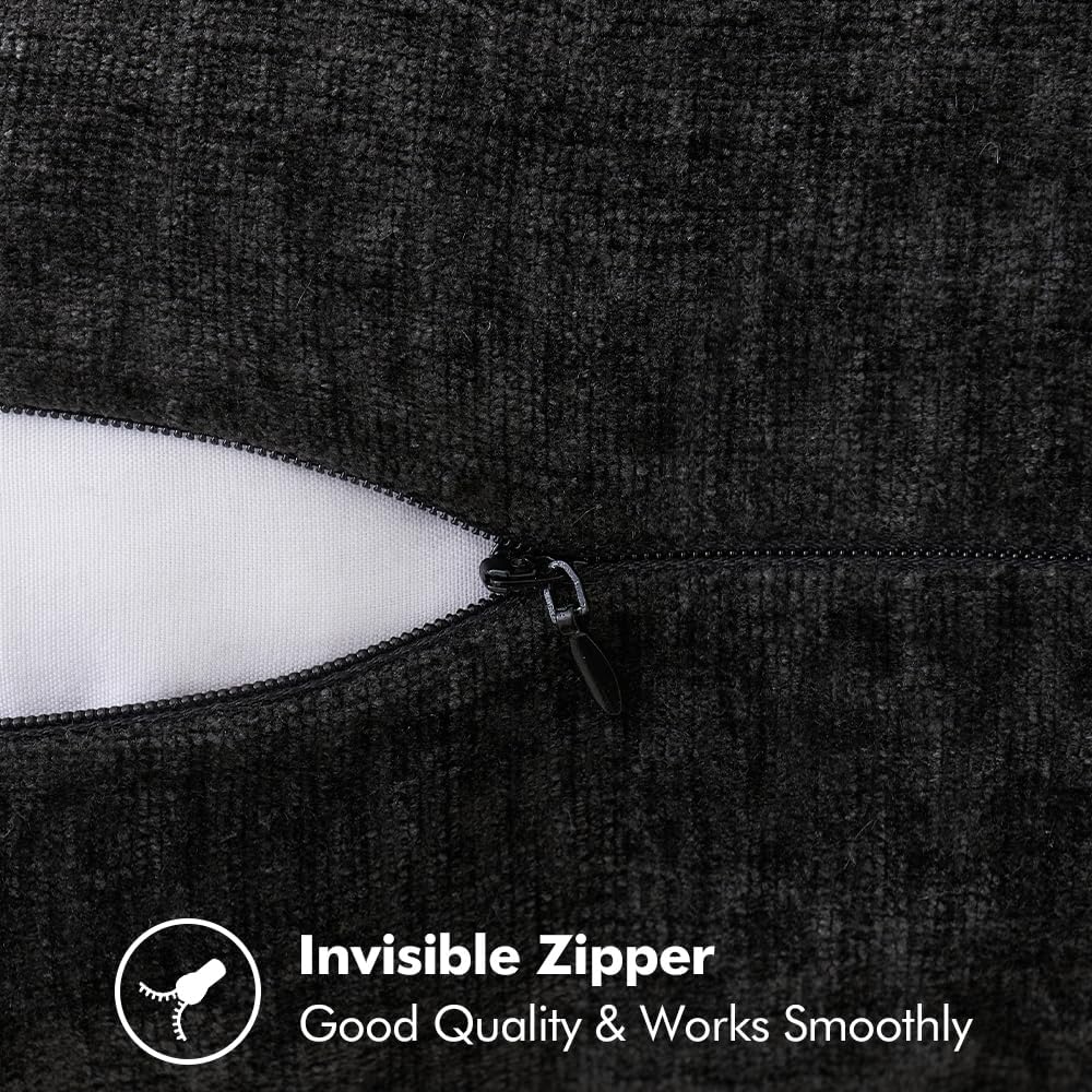 MIULEE Pack of 2 Couch Throw Pillow Covers 20x20 Inch Black Farmhouse Decorative Pillow Covers with Stitched Edge Soft Chenille Solid Dyed Spring Pillow Covers for Sofa Bed Living Room